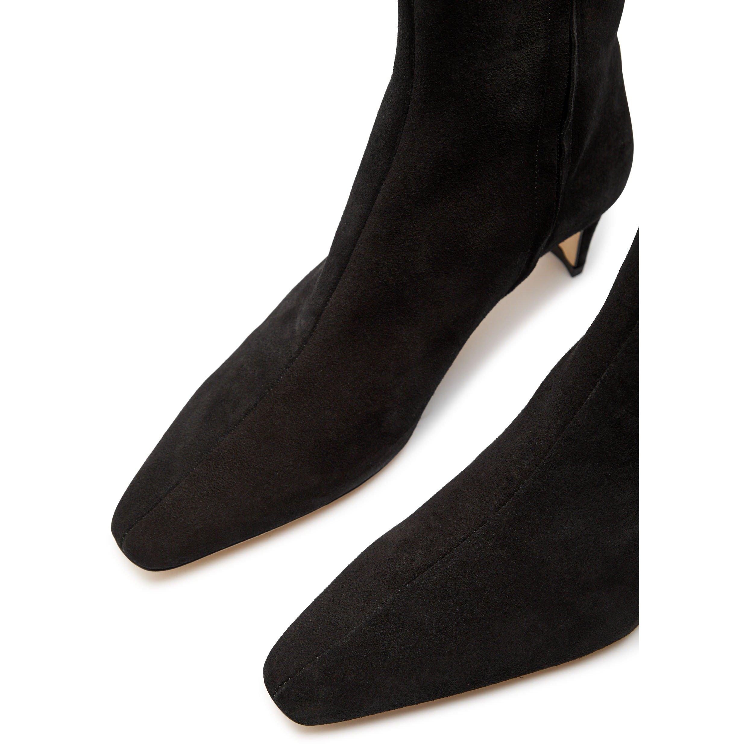 BLACK - Staud - Women's Wally Suede Square-Toe Heeled Ankle Boots - 3