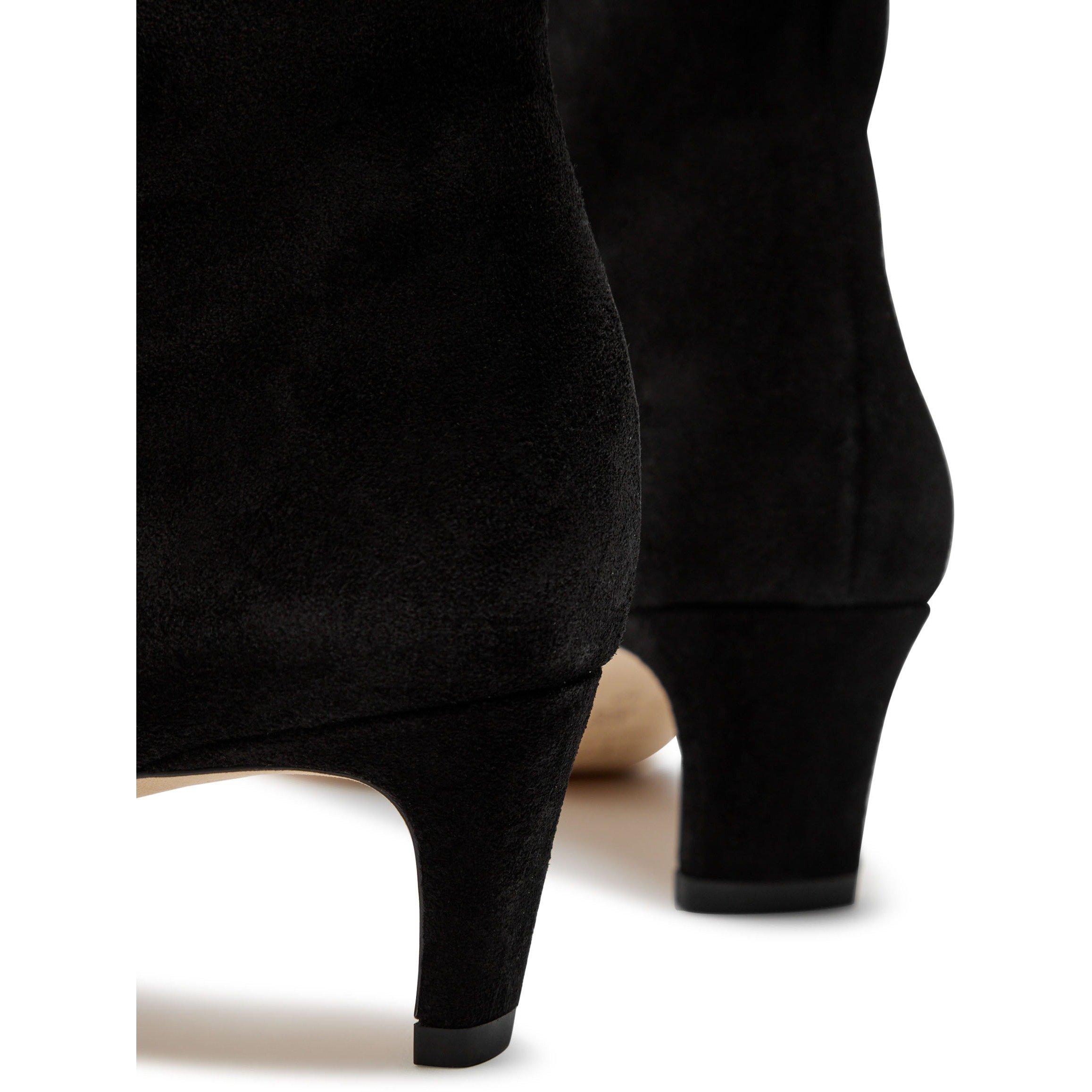 BLACK - Staud - Women's Wally Suede Square-Toe Heeled Ankle Boots - 4
