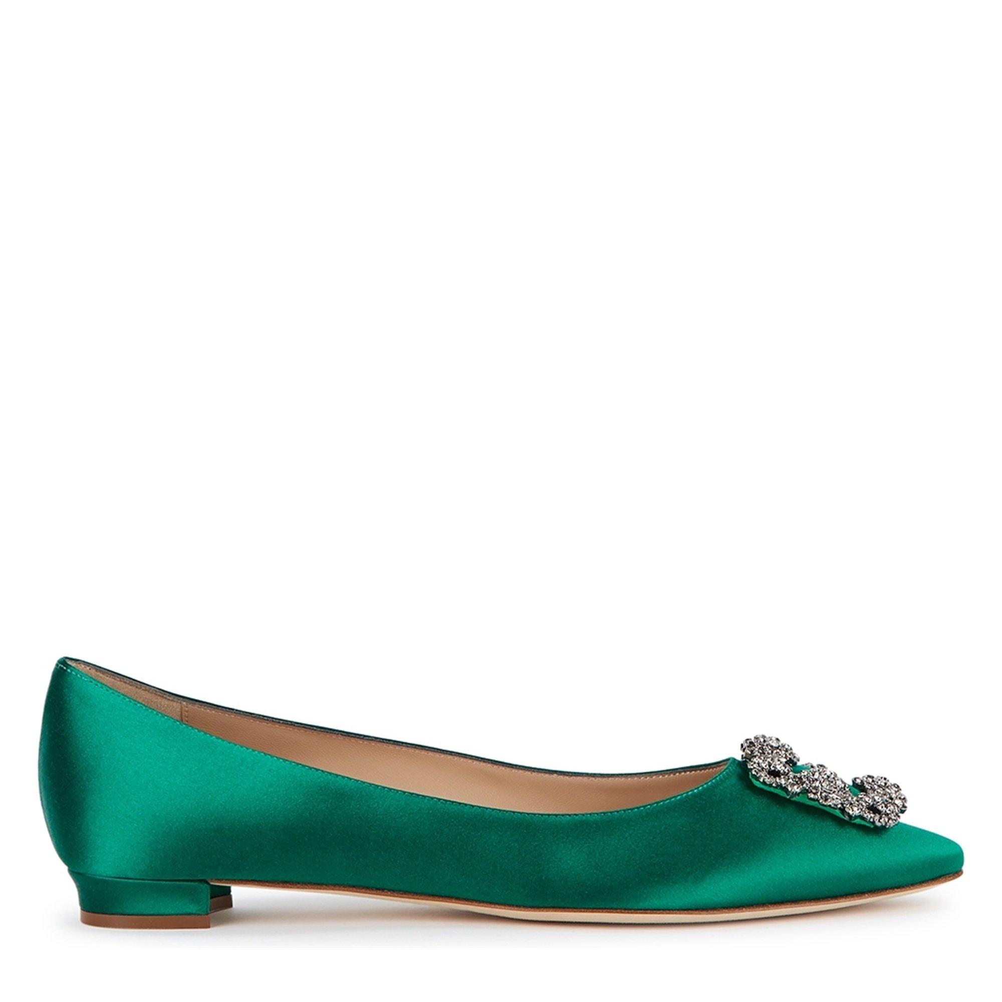 GREEN - Manolo Blahnik - flat point satin w ornament - 1