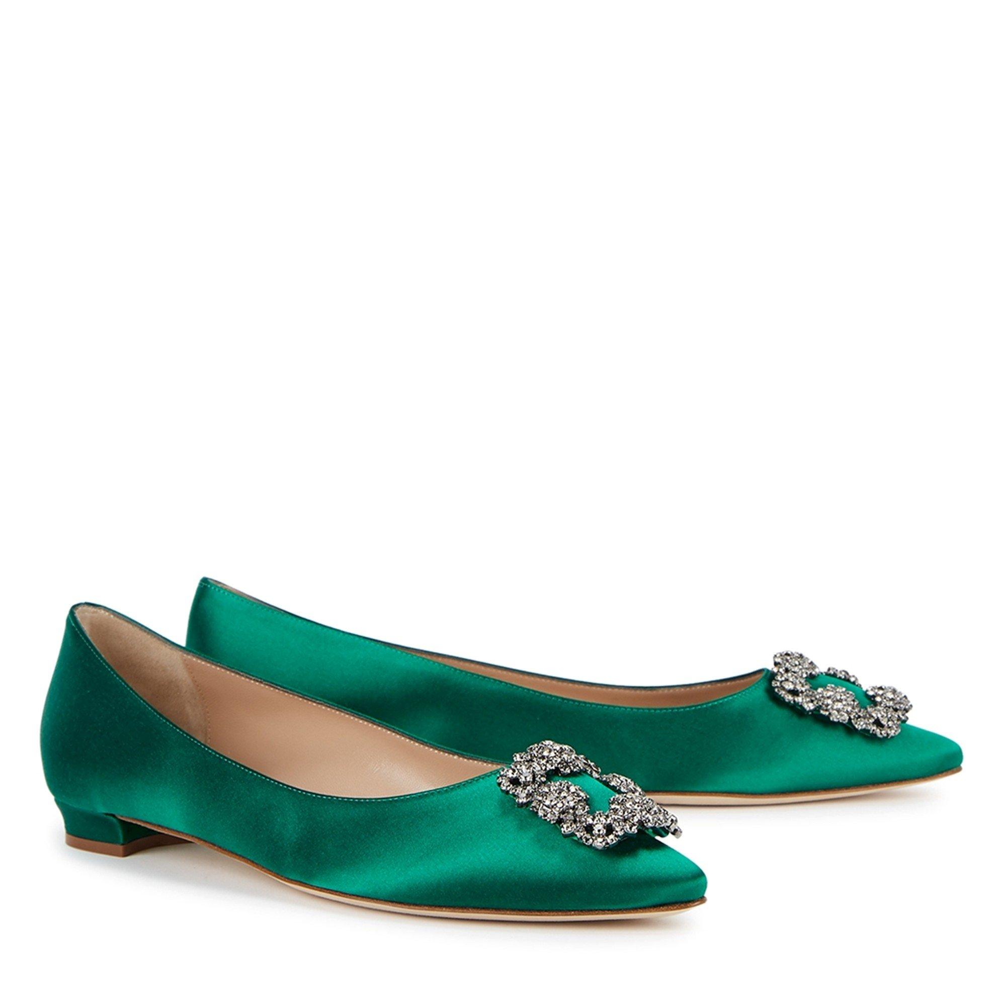 GREEN - Manolo Blahnik - flat point satin w ornament - 2