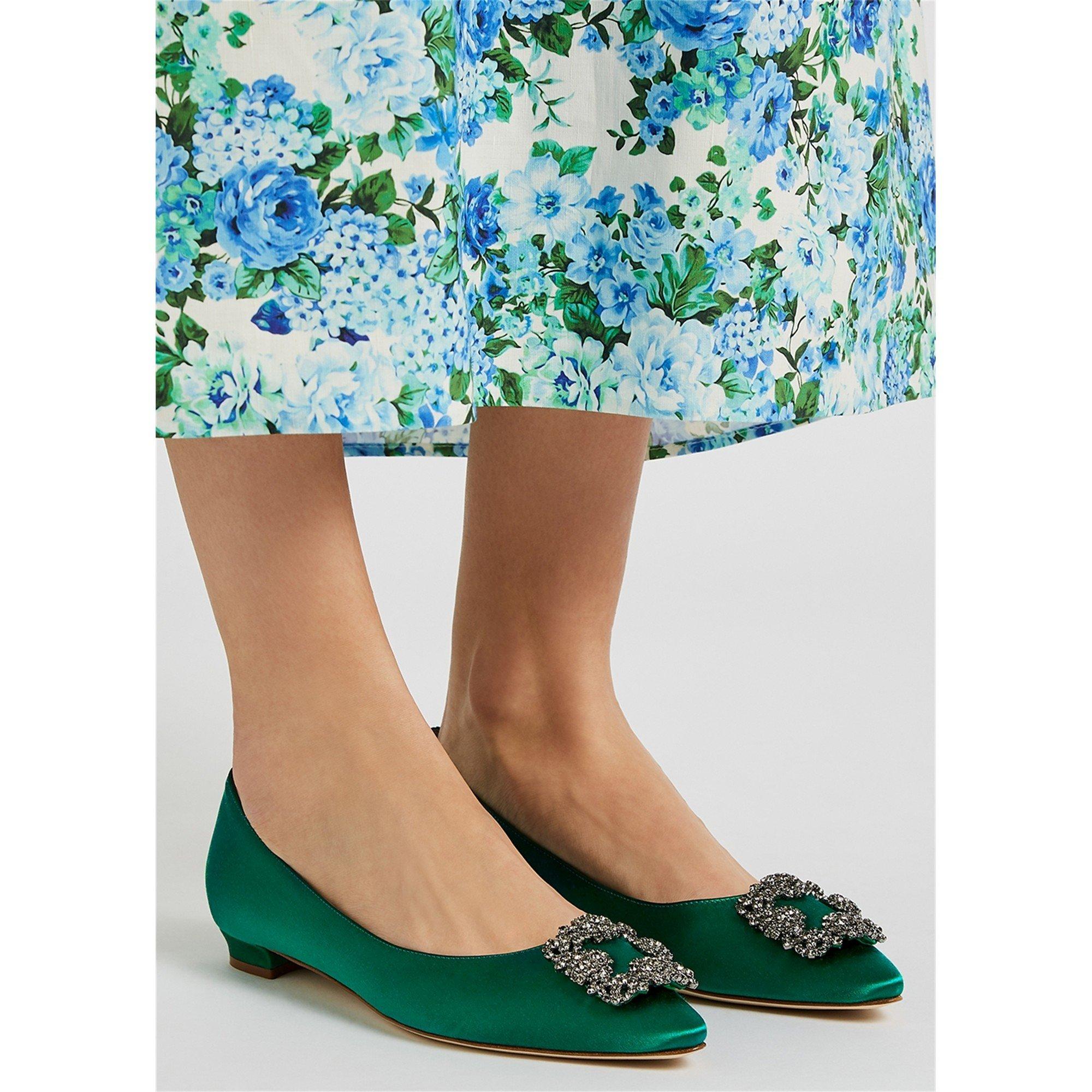 GREEN - Manolo Blahnik - flat point satin w ornament - 3
