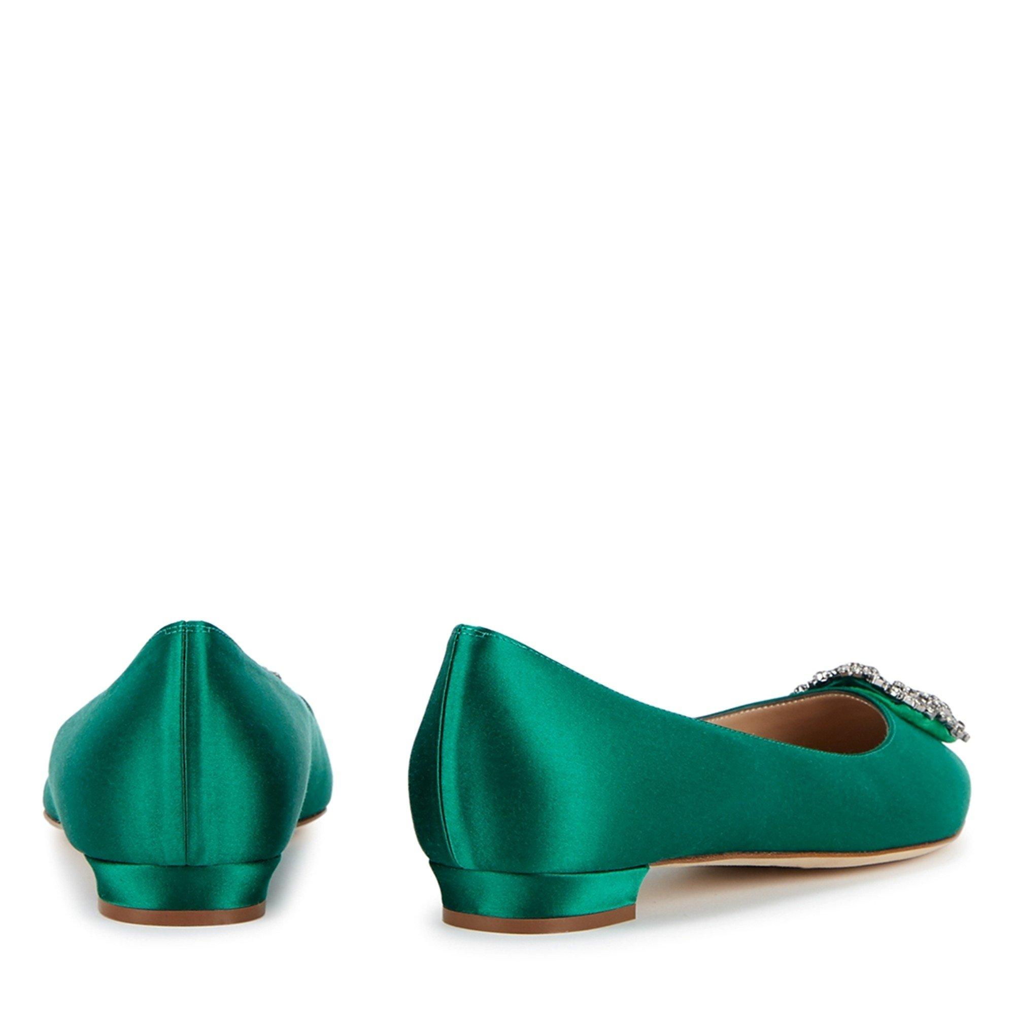 GREEN - Manolo Blahnik - flat point satin w ornament - 4