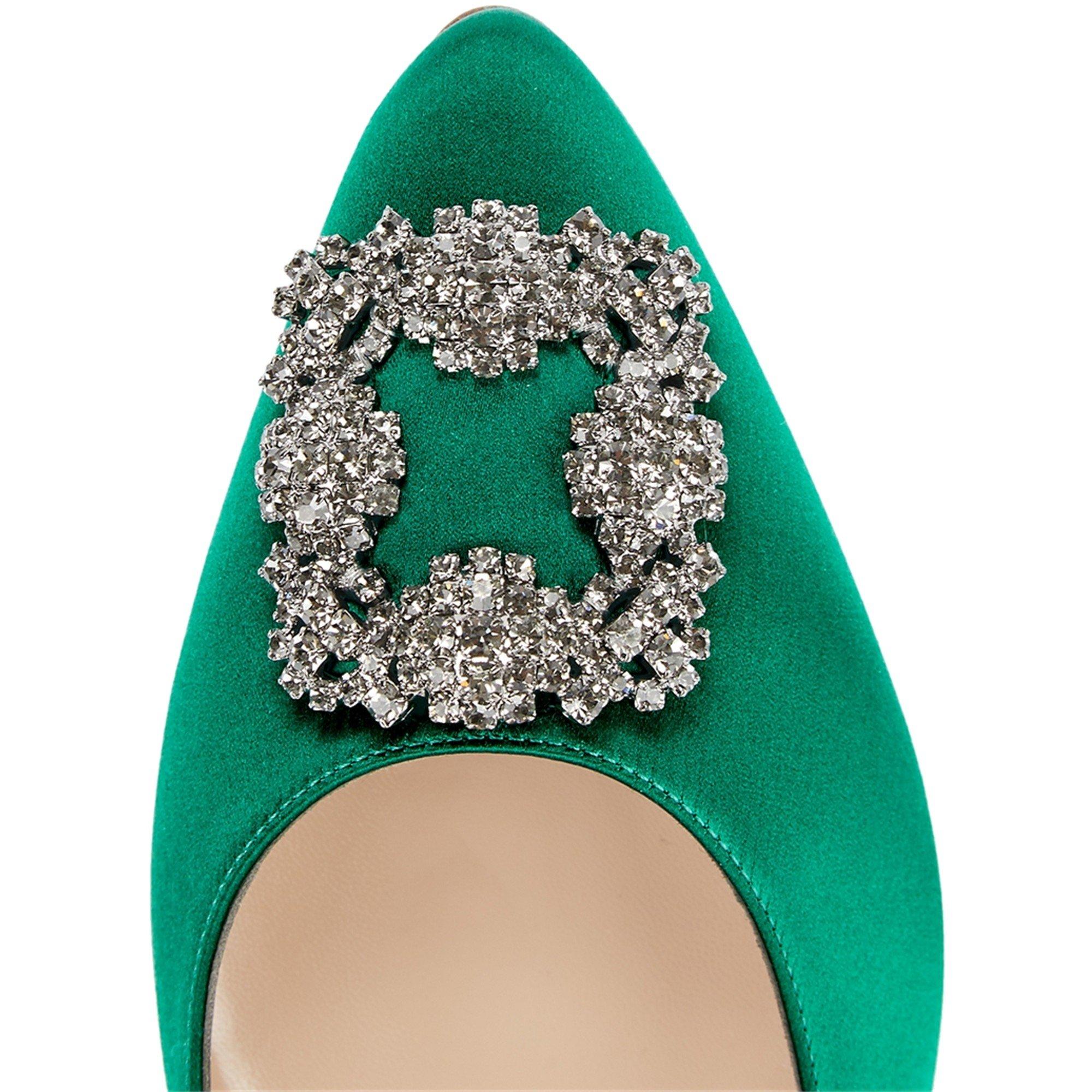 GREEN - Manolo Blahnik - flat point satin w ornament - 5