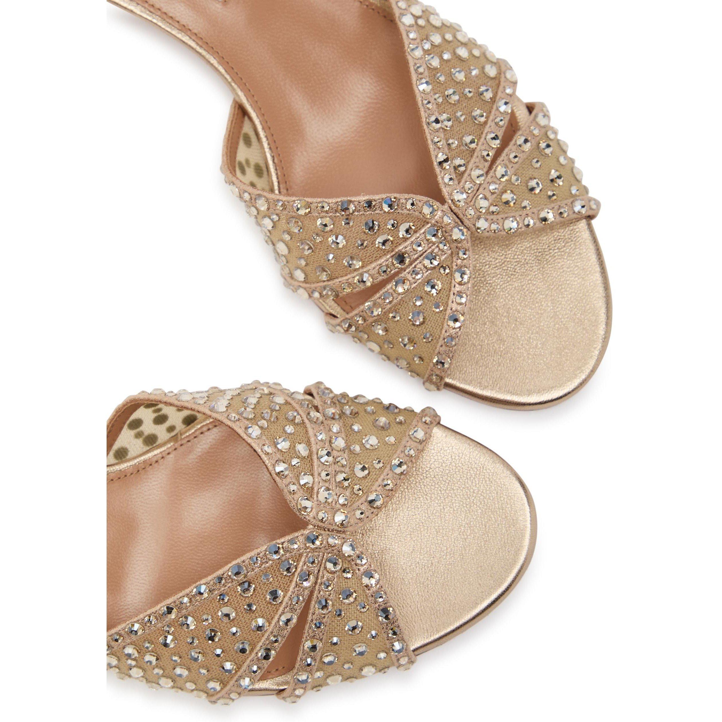 GOLD - Aquazzura - Women's Crystal Lover Heeled Mules - 5
