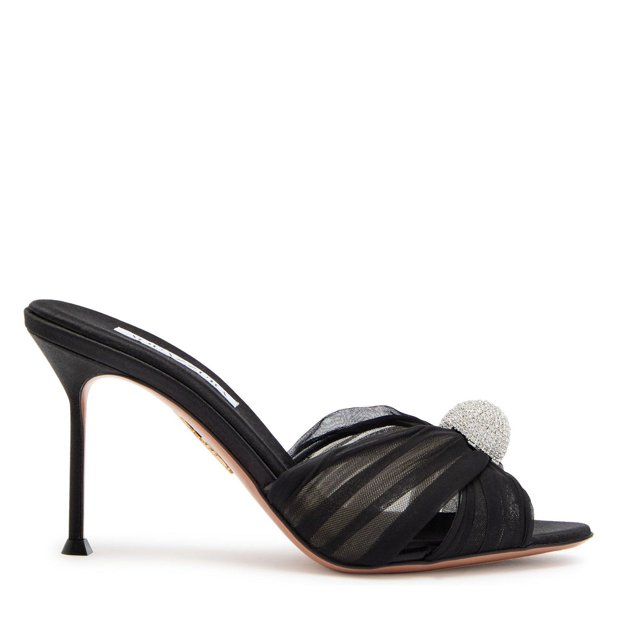 BLACK - Aquazzura - Women's Mystery 85 Satin Heeled Mules - 1