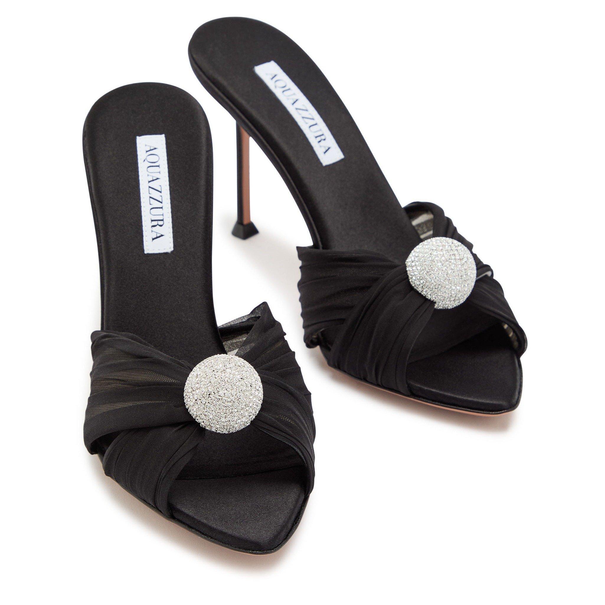 BLACK - Aquazzura - Women's Mystery 85 Satin Heeled Mules - 3