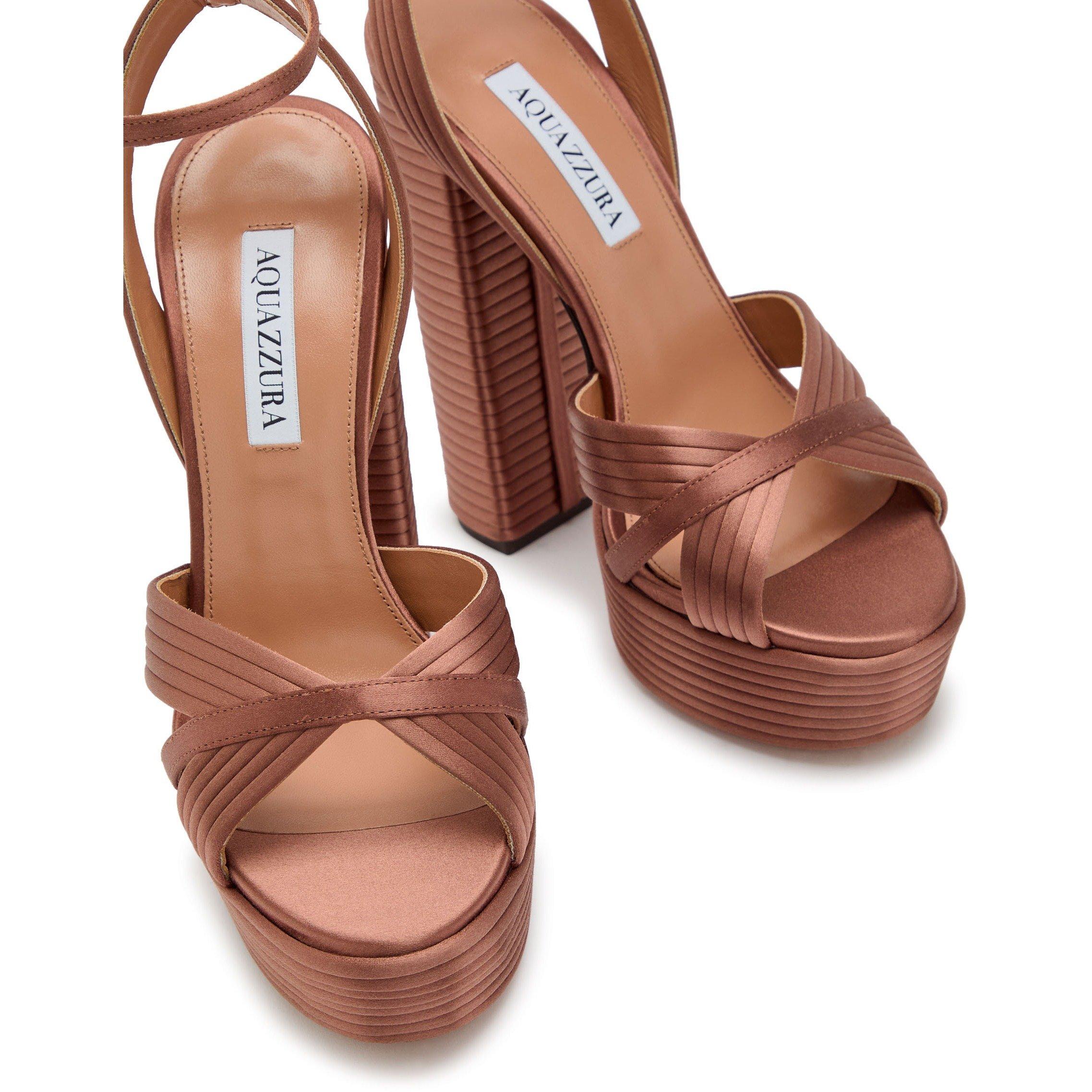 BROWN - Aquazzura - Women's Sundance Plateau 140 Leather Platform Sandals - 3
