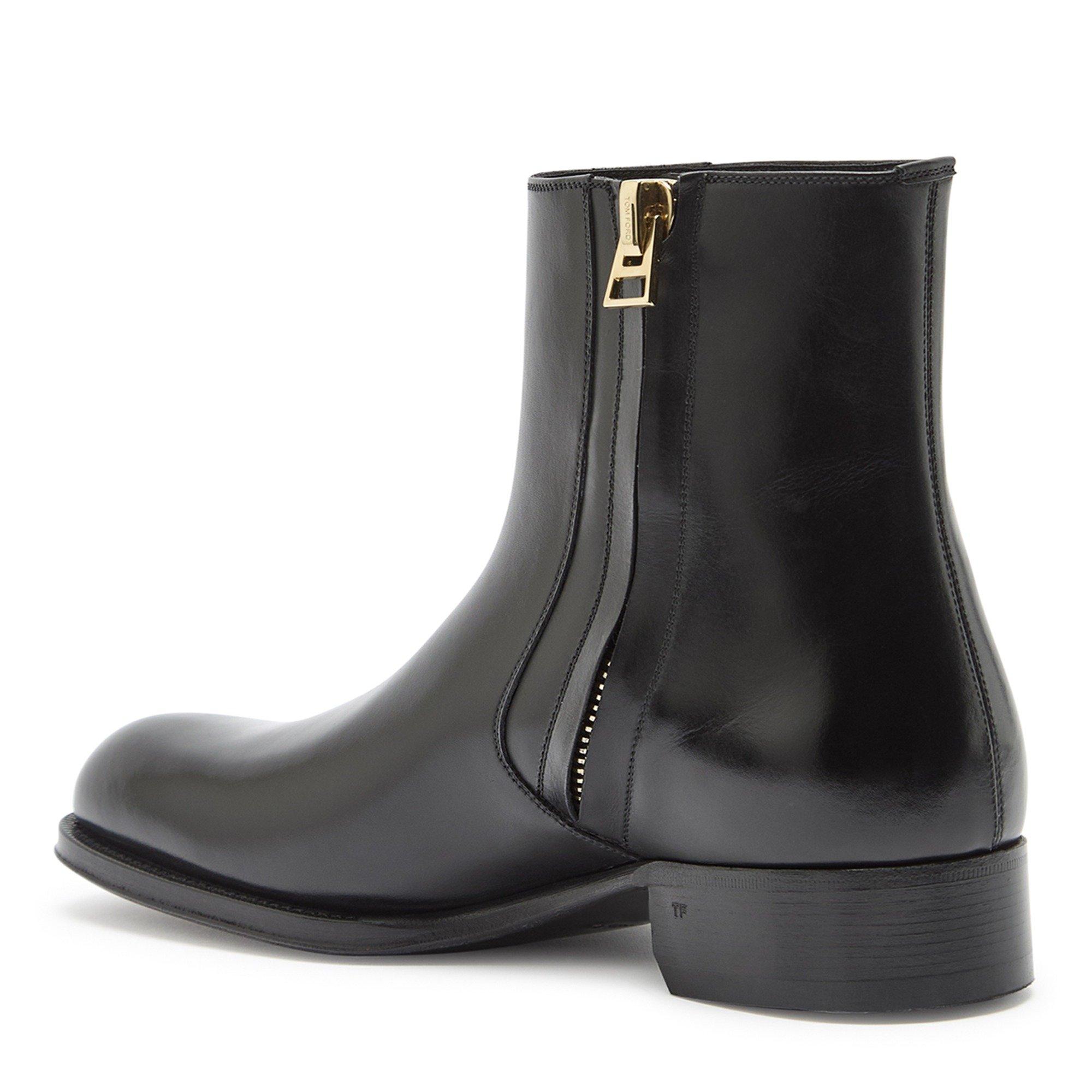 BLACK - Tom Ford - burnished leather edgar zip bo - 2