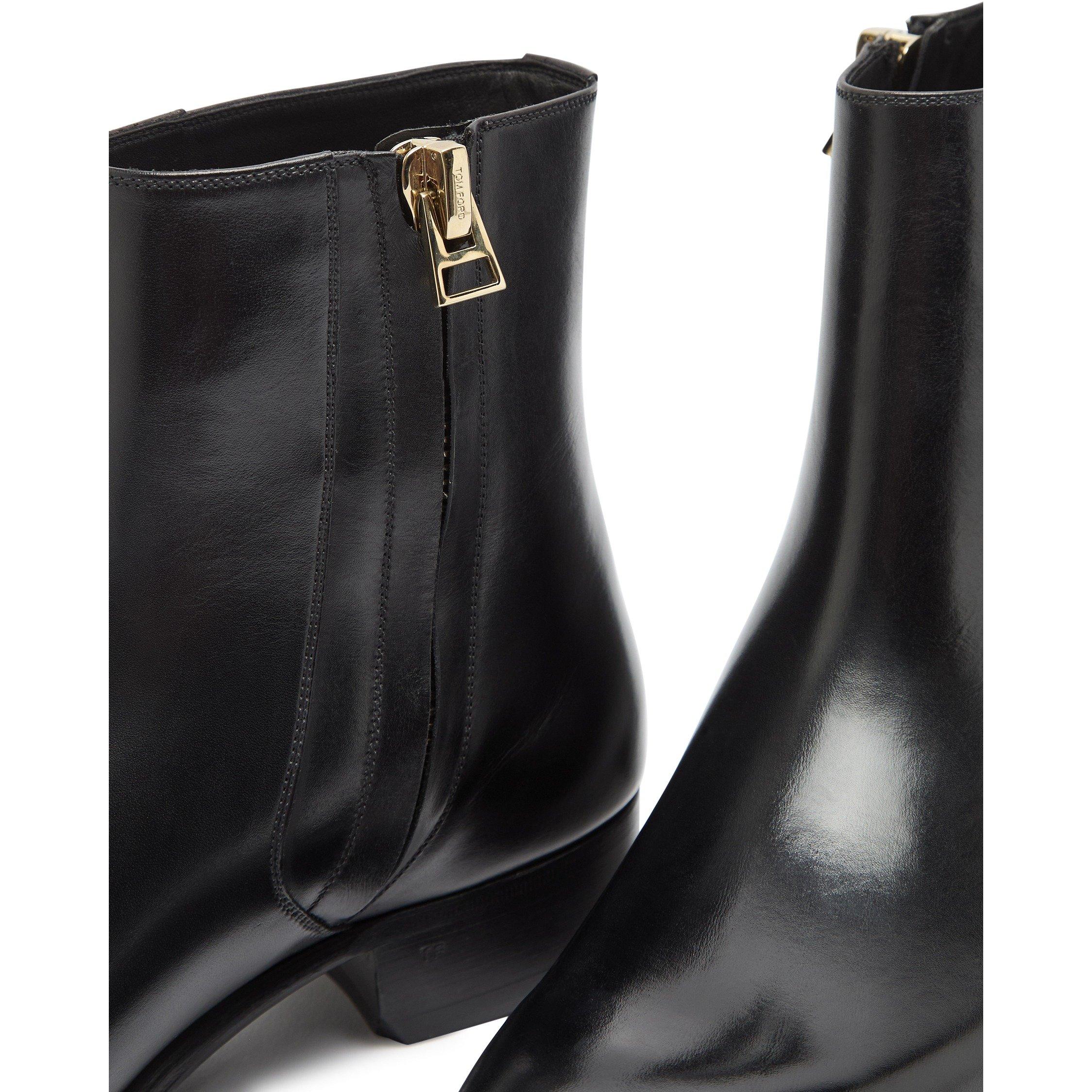 BLACK - Tom Ford - burnished leather edgar zip bo - 4