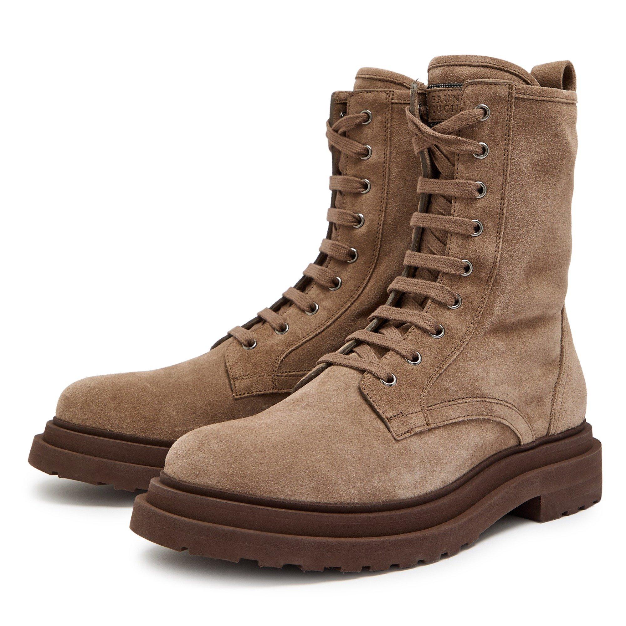 BROWN - Brunello Cucinelli - Women's Suede Flat Ankle Boots - 3