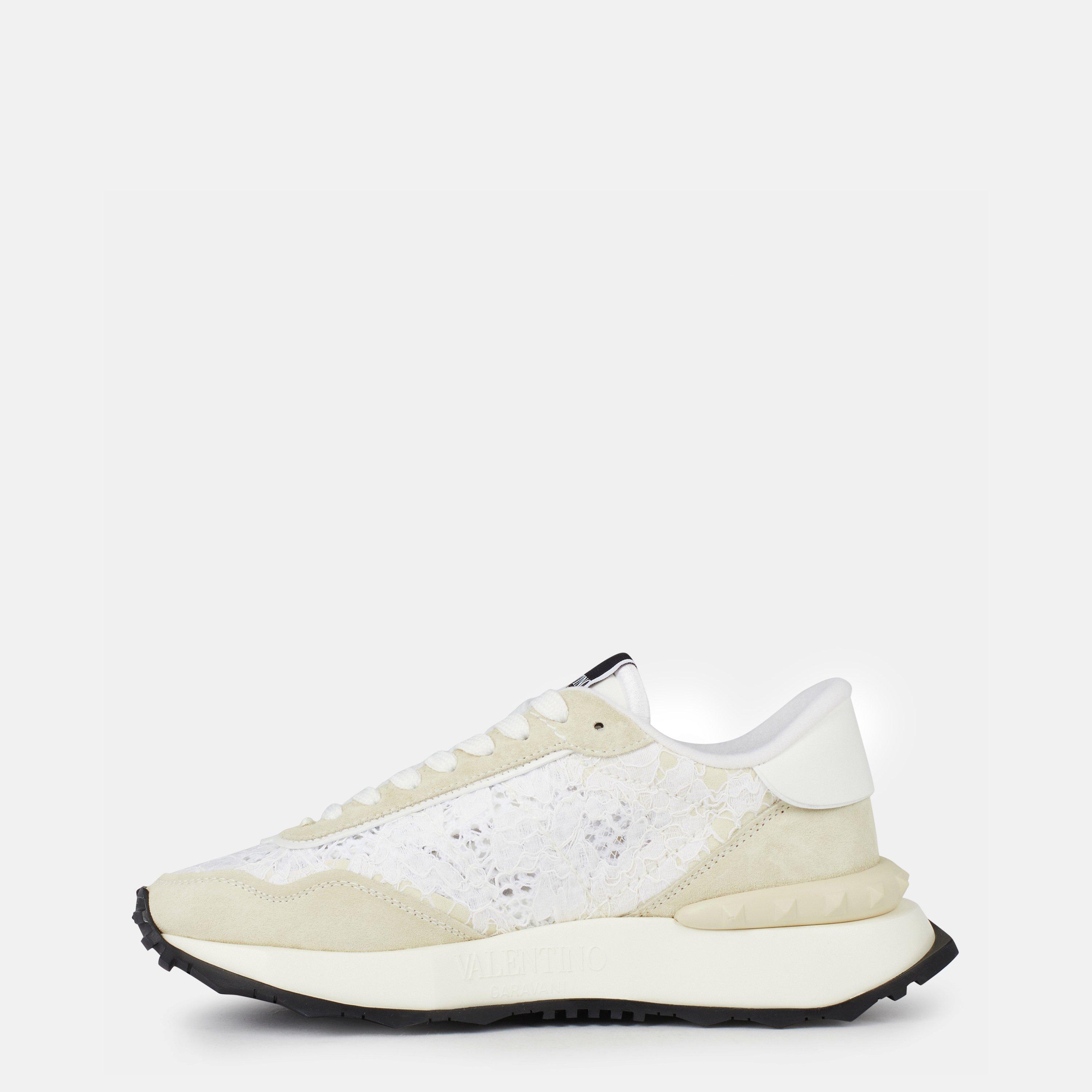 Bianco 0BQ - Valentino Garavani - Lace And Mesh Lacerunner Trainers - 2