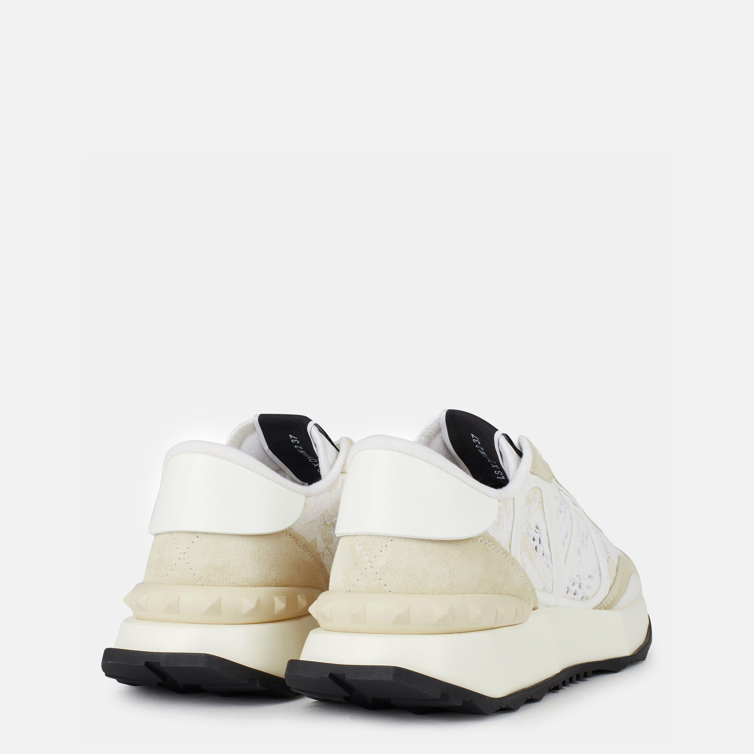 Bianco 0BQ - Valentino Garavani - Lace And Mesh Lacerunner Trainers - 5
