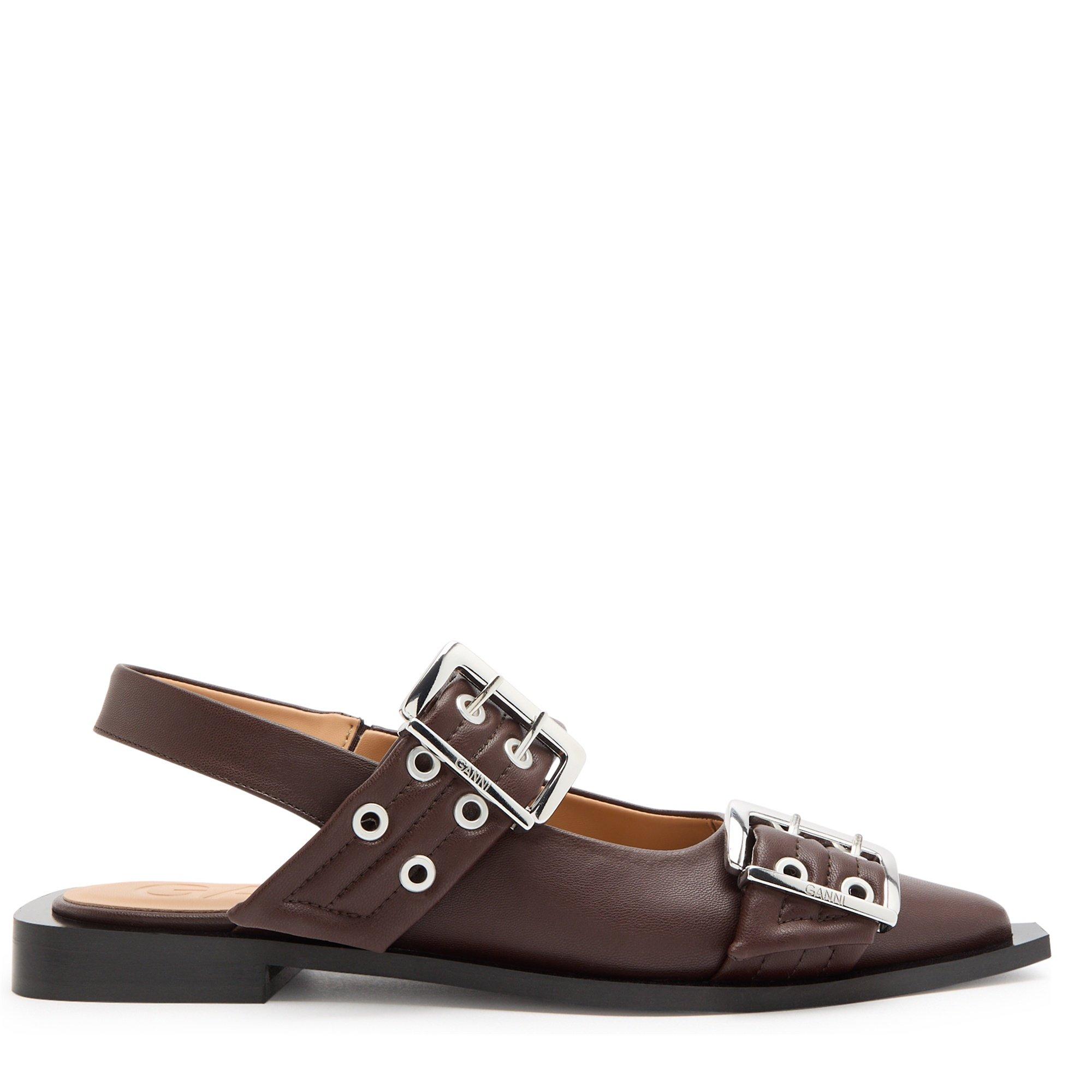 BROWN - Ganni - BUCKLE BALLERINA