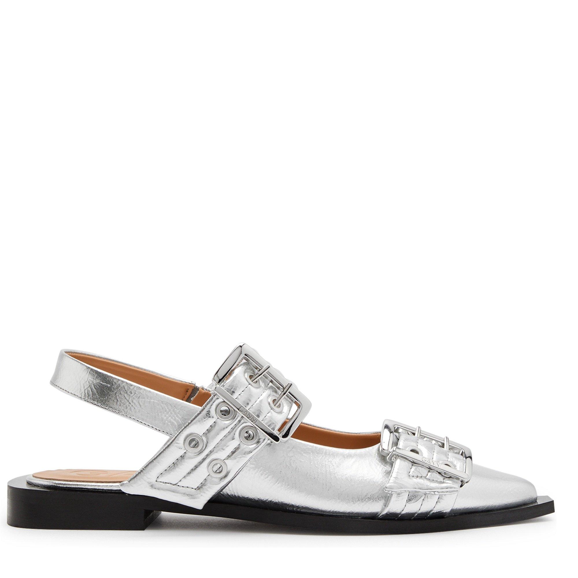 SILVER - Ganni - BUCKLE BALLERINA