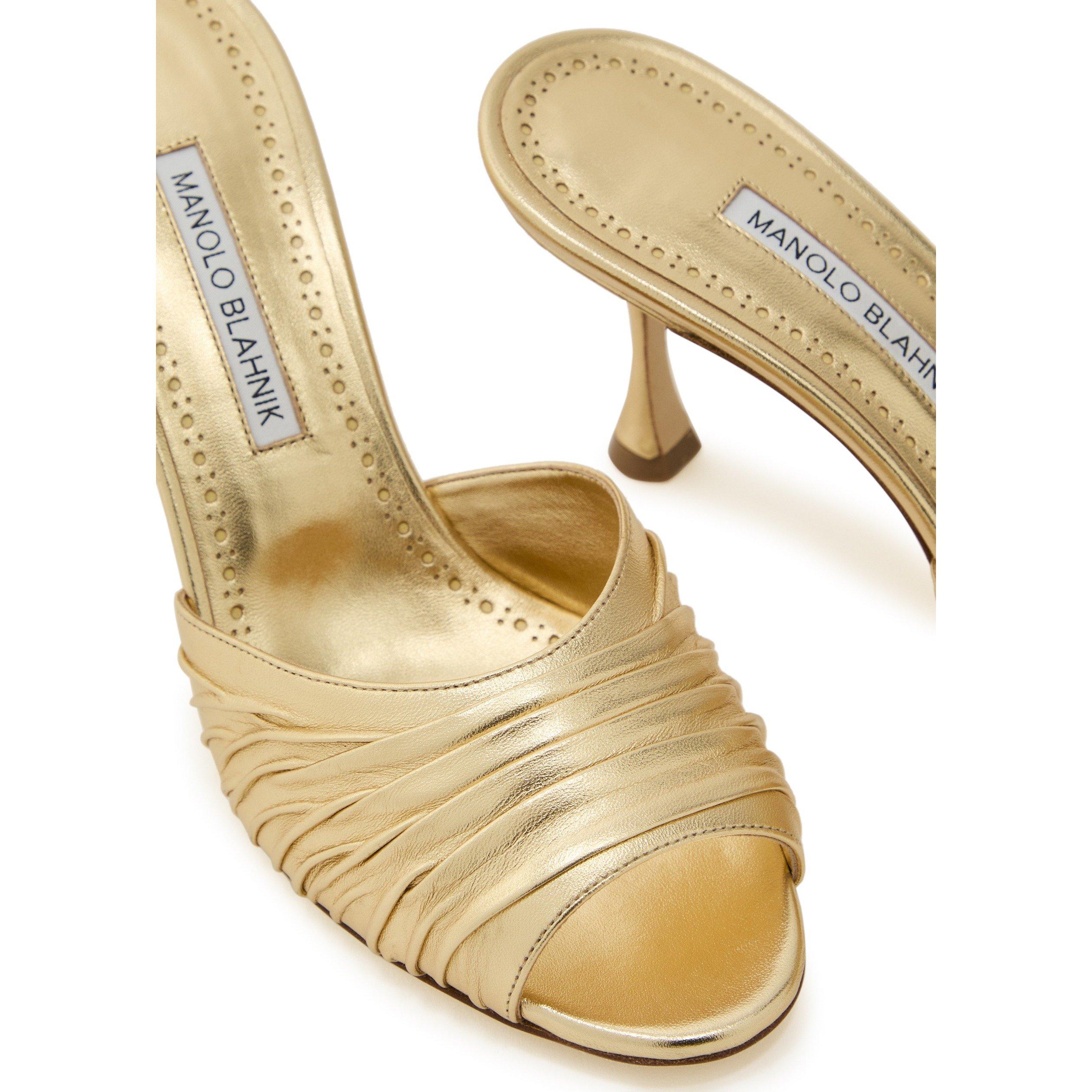 GOLD - Manolo Blahnik - PIRUA METALLIC NAPPA MULE 70MM - 4