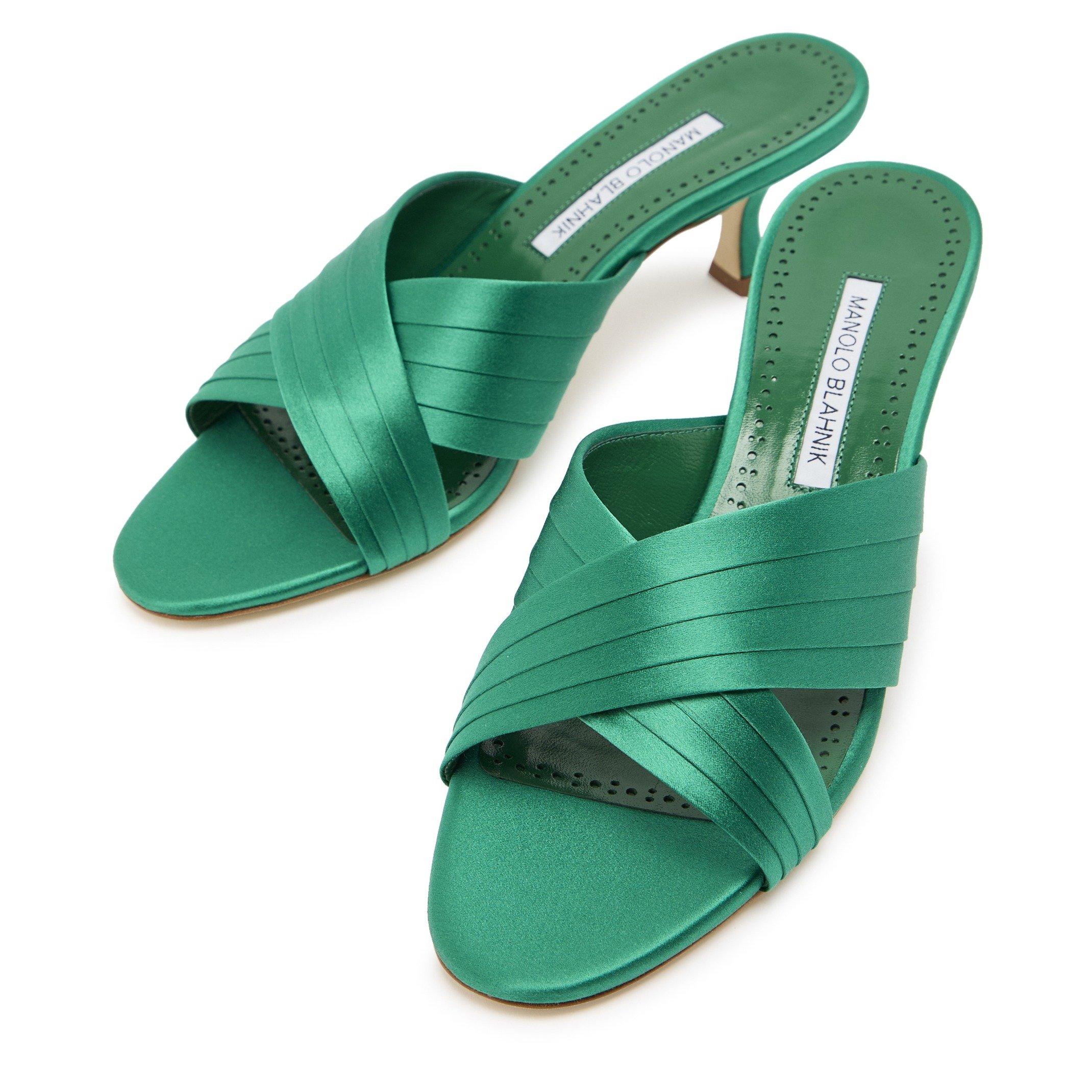 GREEN - Manolo Blahnik - Women's Vieramule Satin Heeled Mules - 3