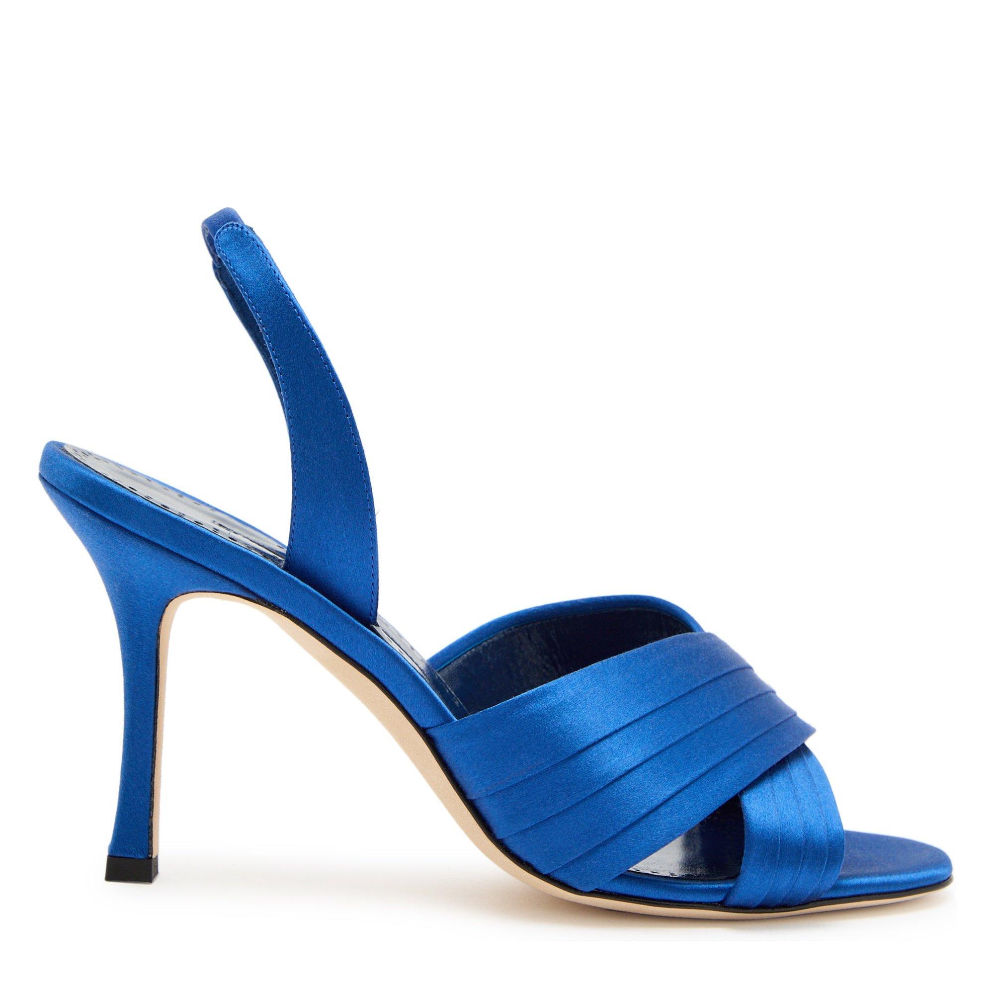 BLUE - Manolo Blahnik - VIERASAN SATIN MULE 90MM - 1