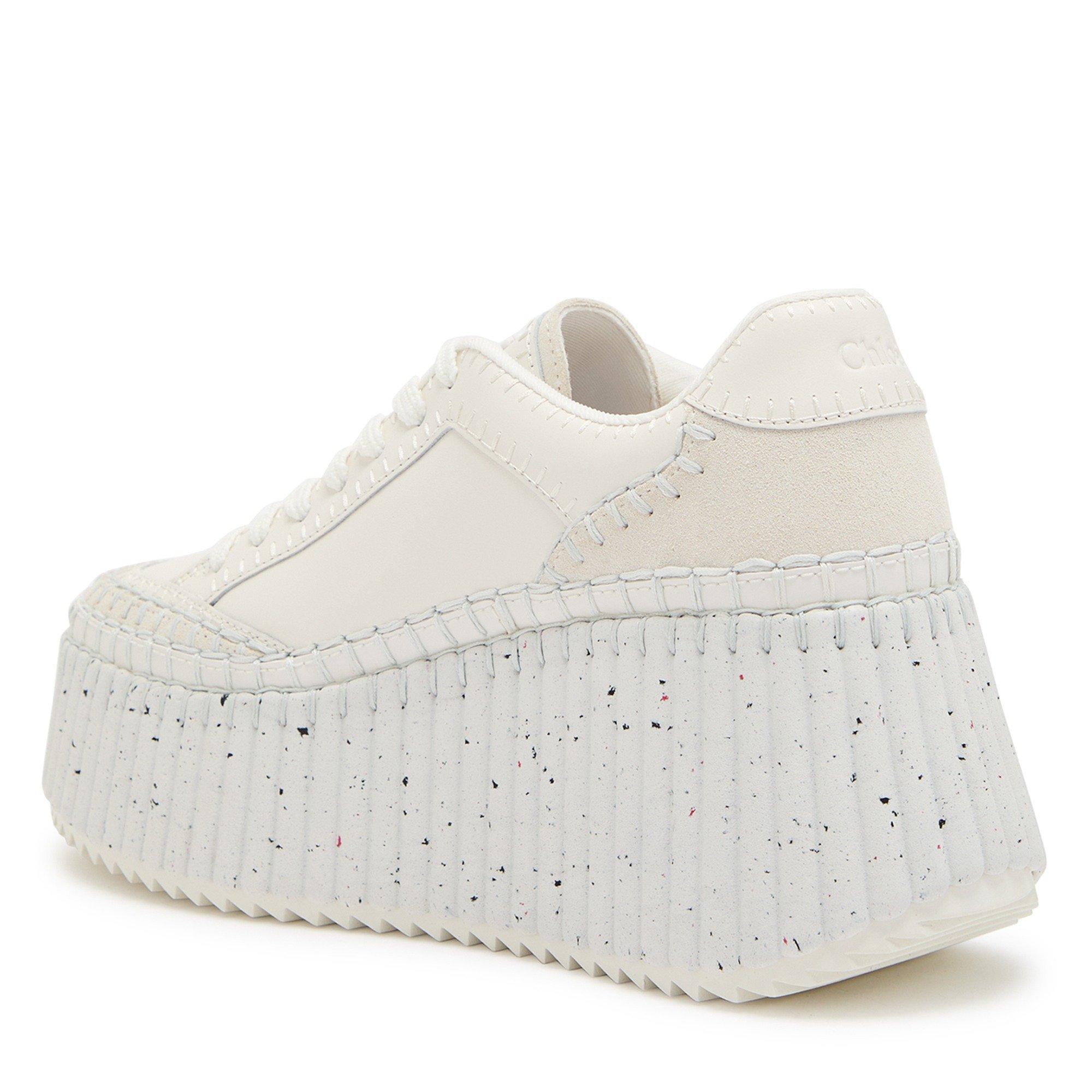 WHITE - Chloe - Women's Nama Leather Platform Trainers - 2