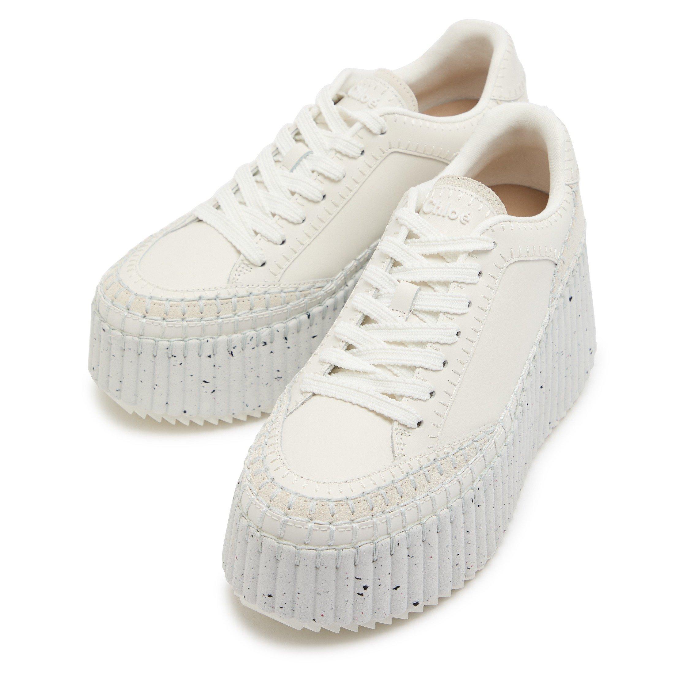 WHITE - Chloe - Women's Nama Leather Platform Trainers - 3