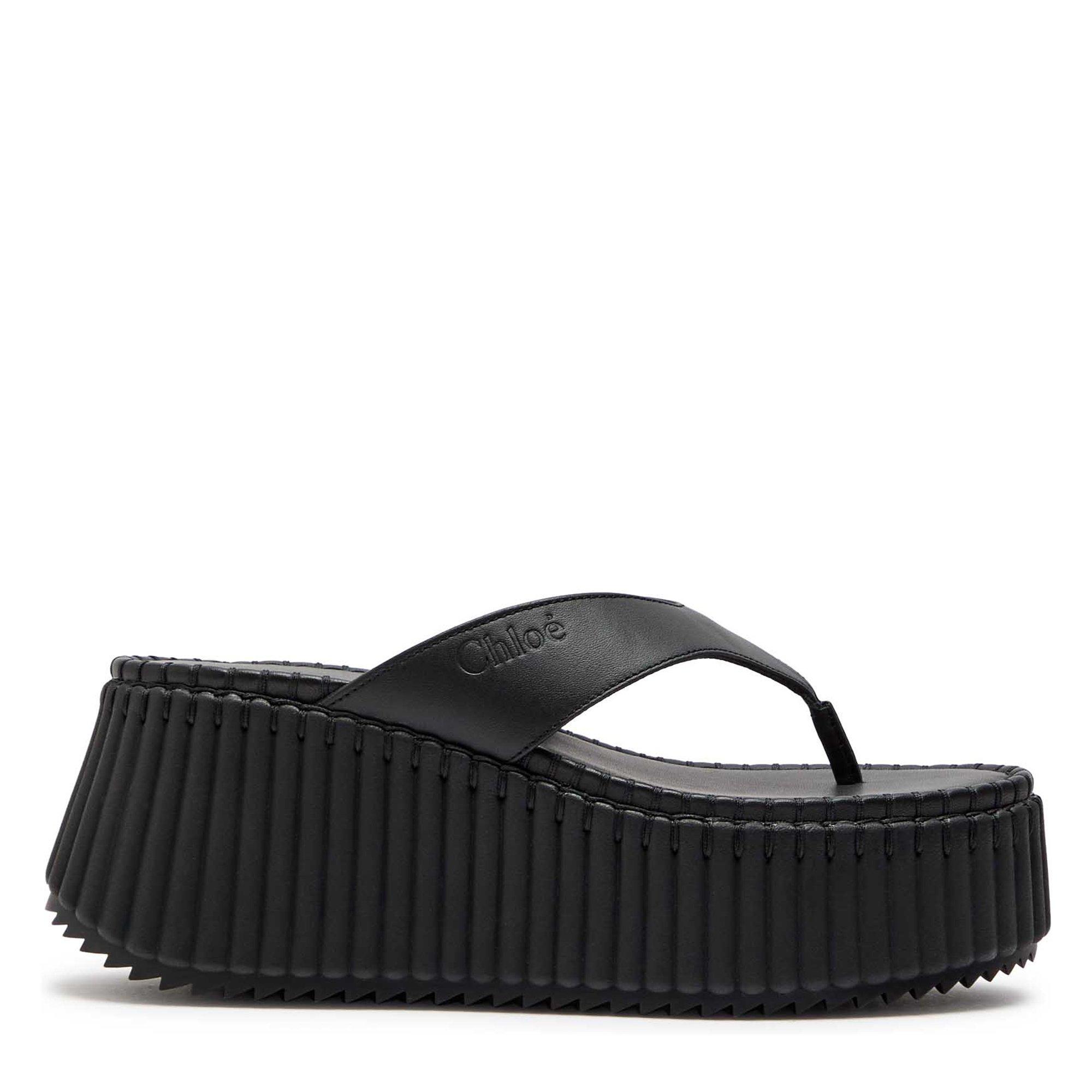 BLACK - Chloe - Women's Nama Leather Flatform Sandals - 1