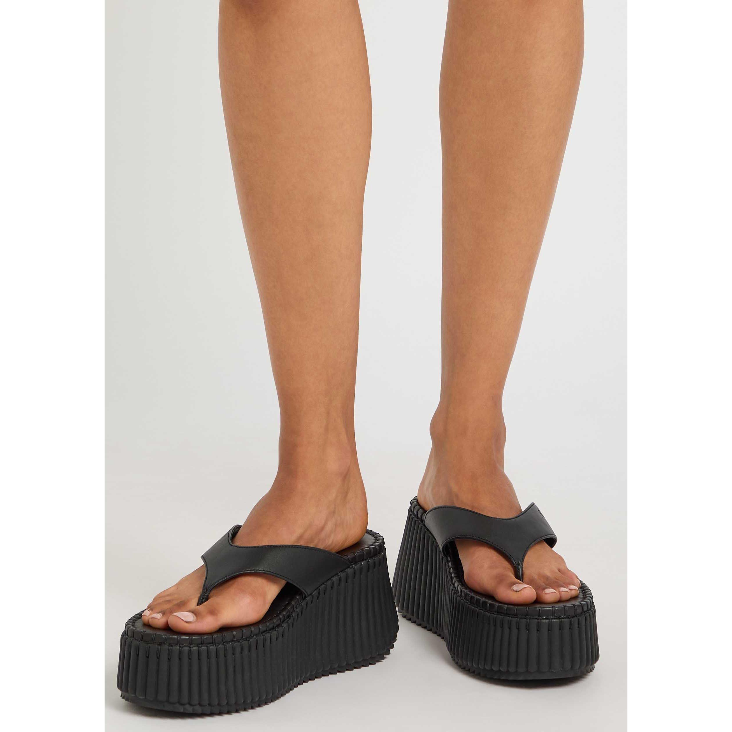 BLACK - Chloe - Women's Nama Leather Flatform Sandals - 3