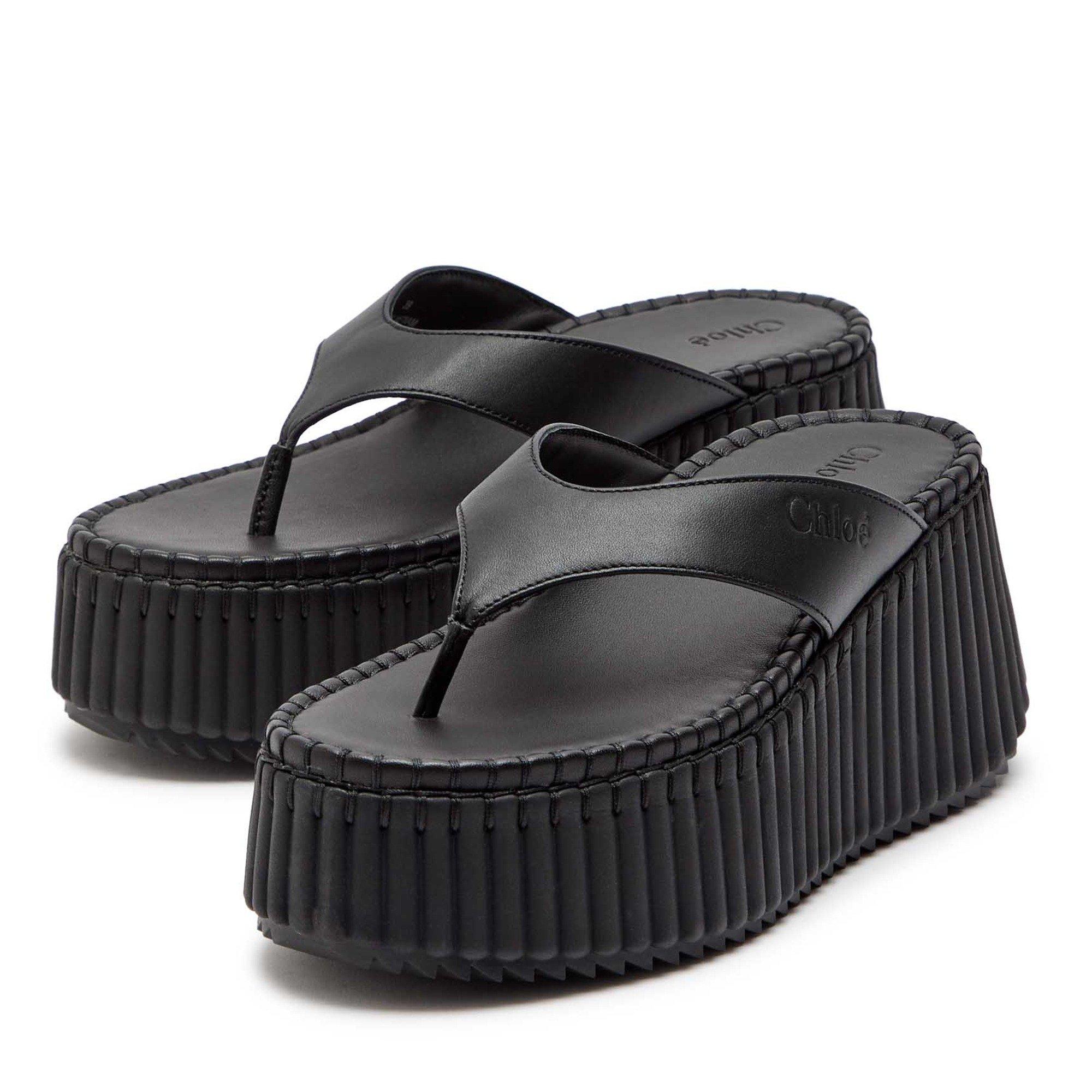 BLACK - Chloe - Women's Nama Leather Flatform Sandals - 4