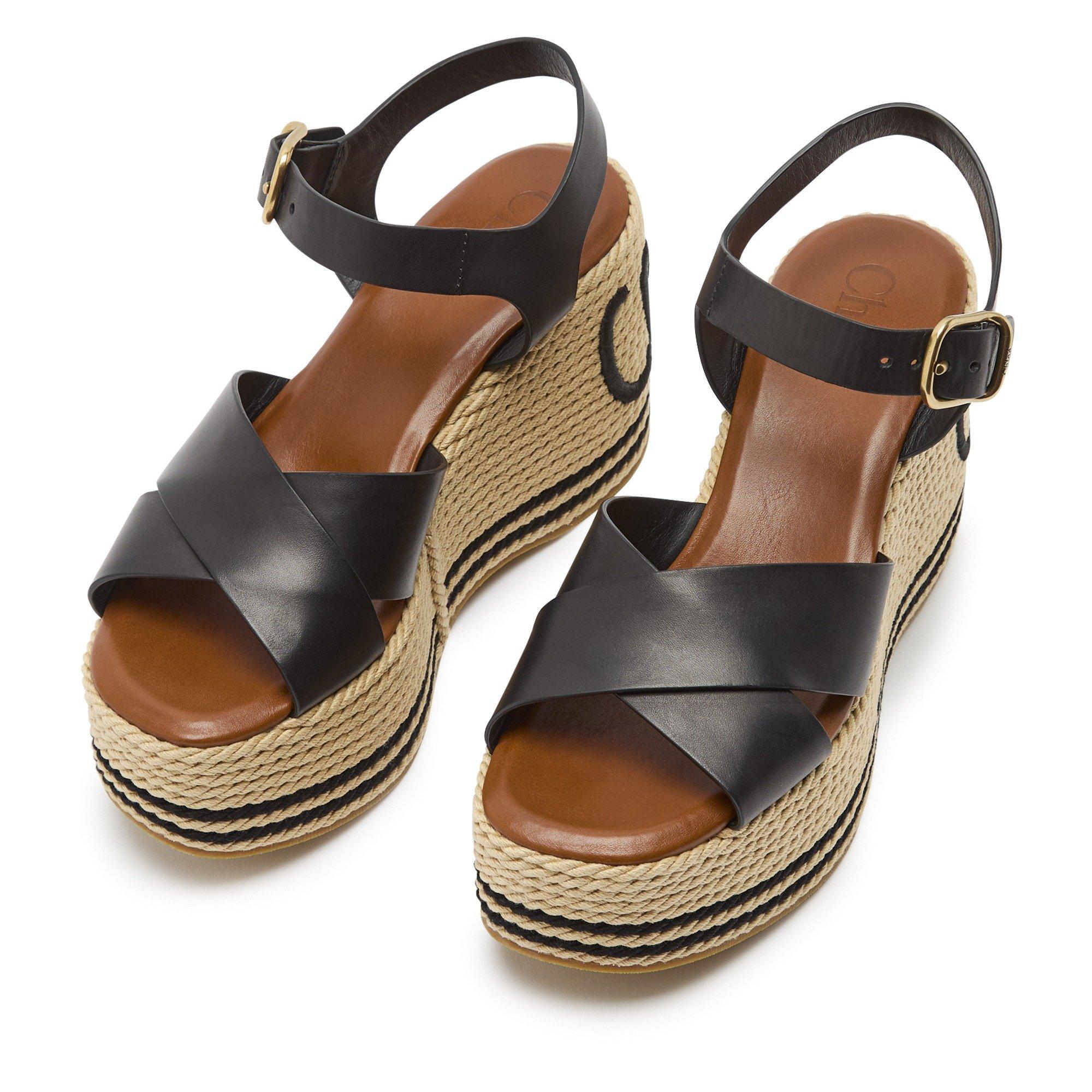 BLACK - Chloe - Women's Leather Wedge Sandals - 3