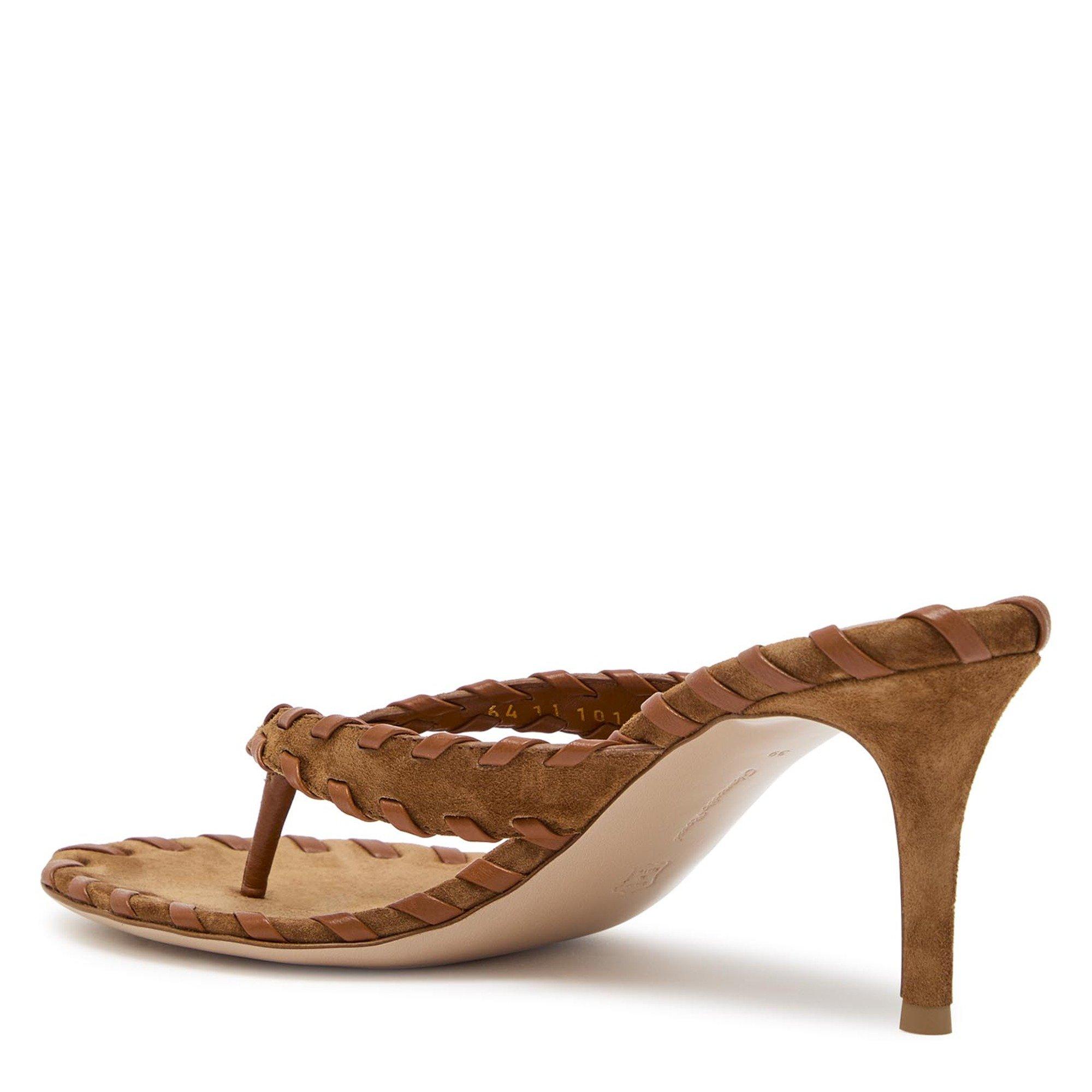 BROWN - Gianvito Rossi - Women's Suede Toe Post Heeled Sandals - 2
