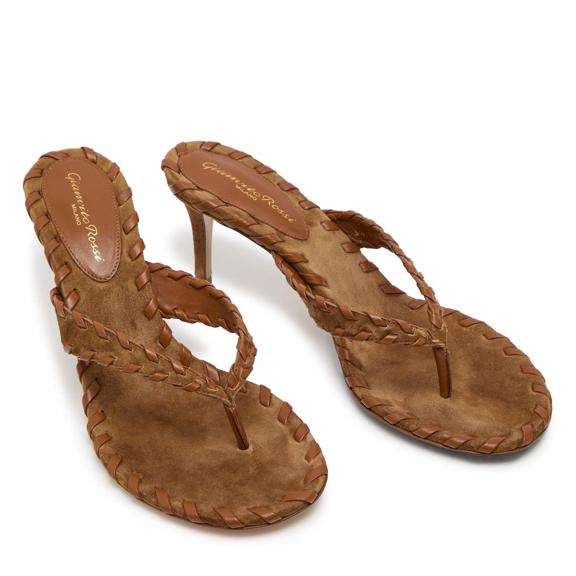 BROWN - Gianvito Rossi - Women's Suede Toe Post Heeled Sandals - 4