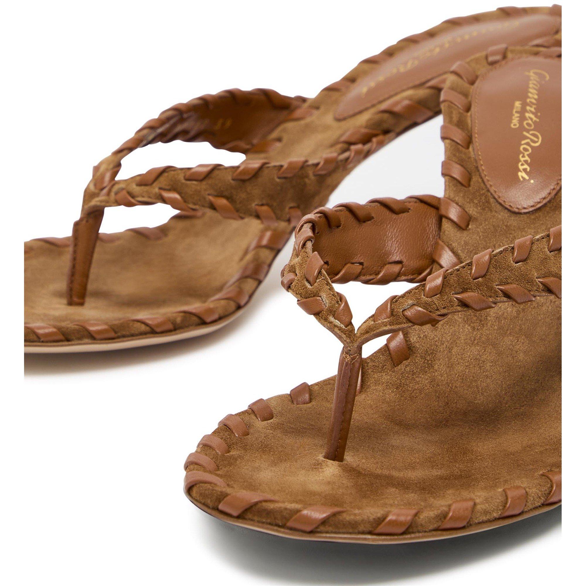 BROWN - Gianvito Rossi - Women's Suede Toe Post Heeled Sandals - 5