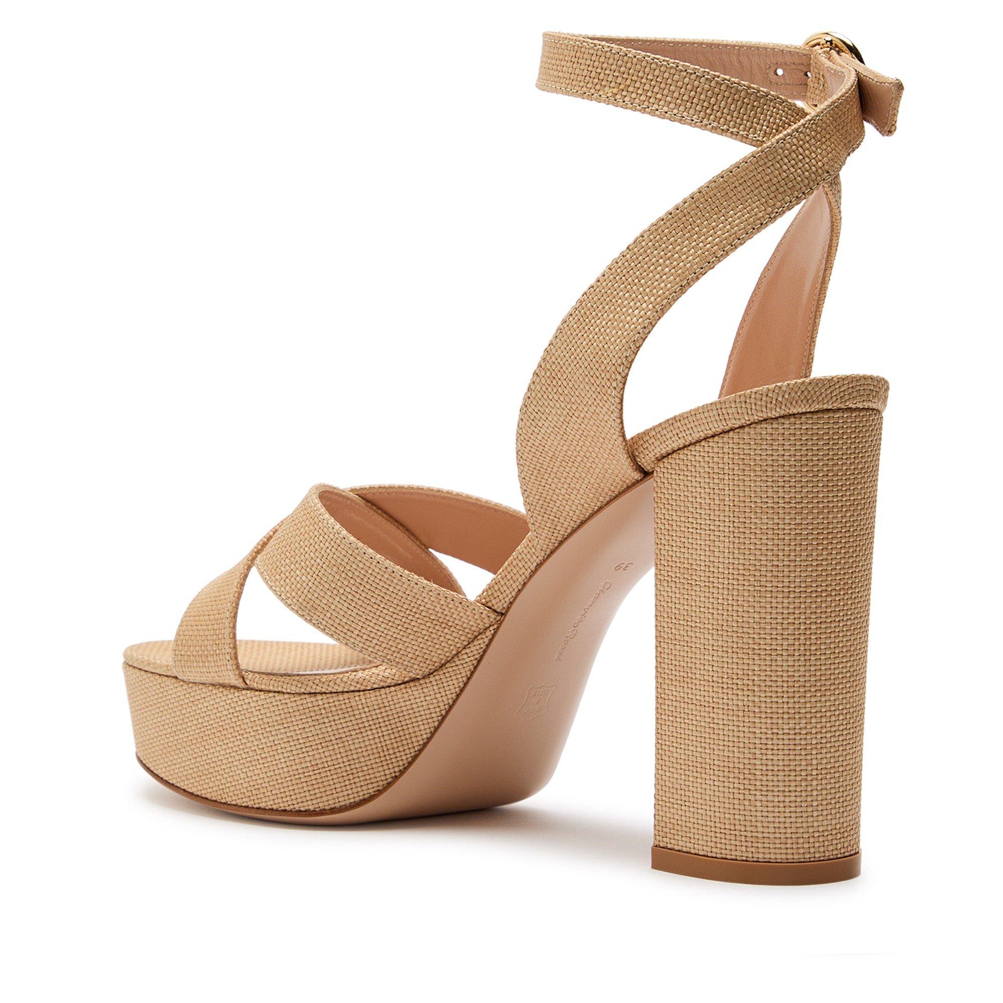 CREAM - Gianvito Rossi - Women's Sabrina Haiti Raffia Heeled Platform Sandals - 2