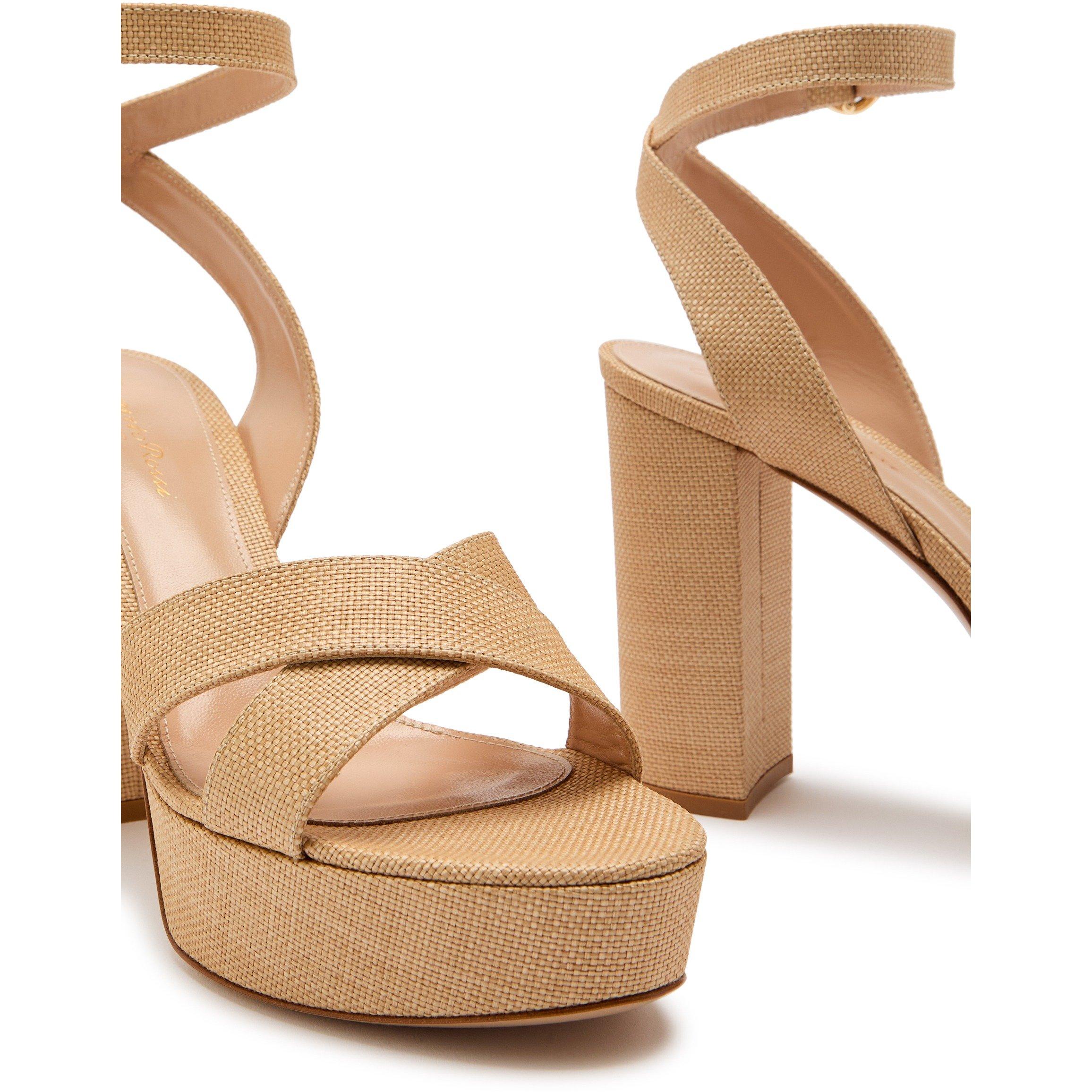 CREAM - Gianvito Rossi - Women's Sabrina Haiti Raffia Heeled Platform Sandals - 4