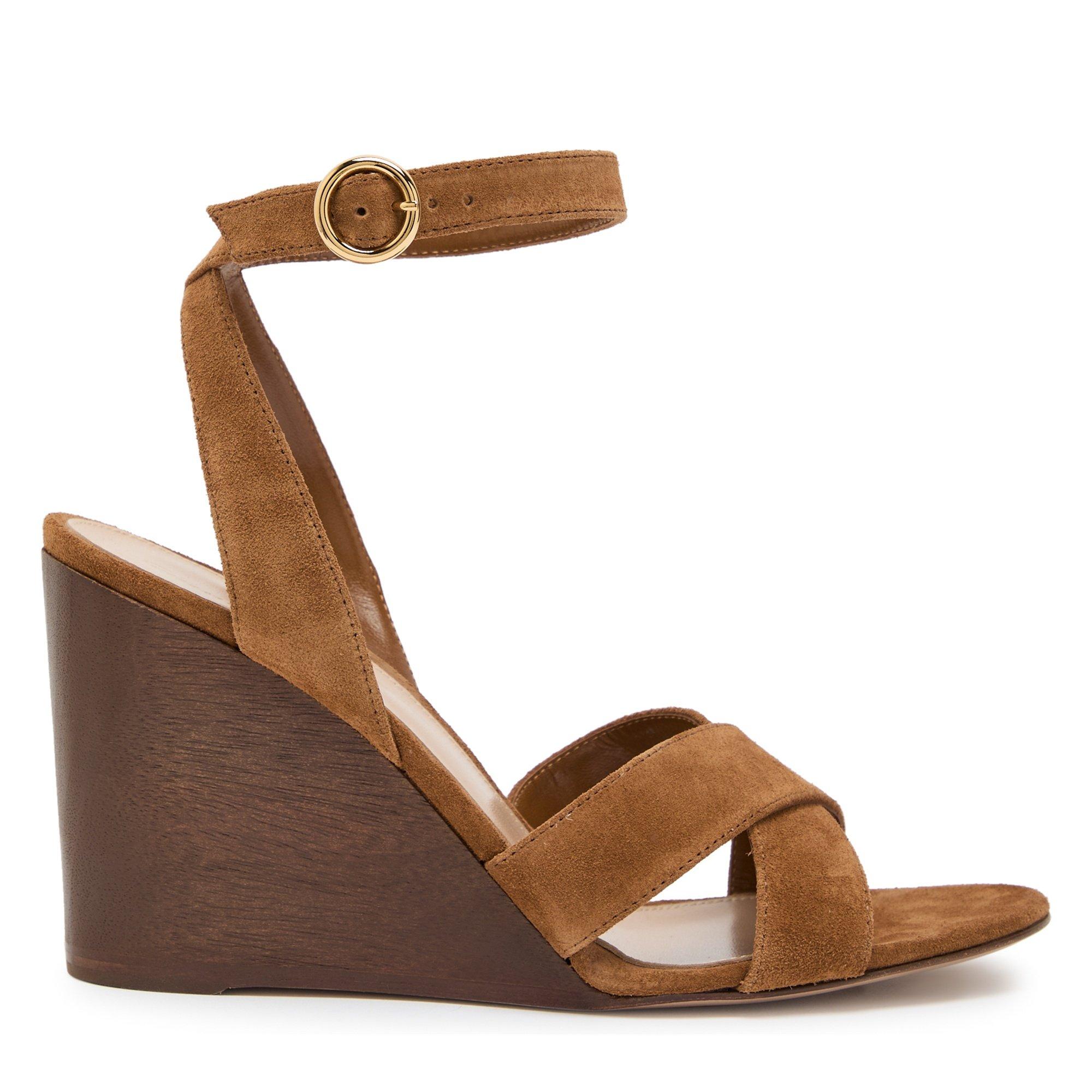 BROWN - Gianvito Rossi - Women's Suede Wedge Sandals - 1