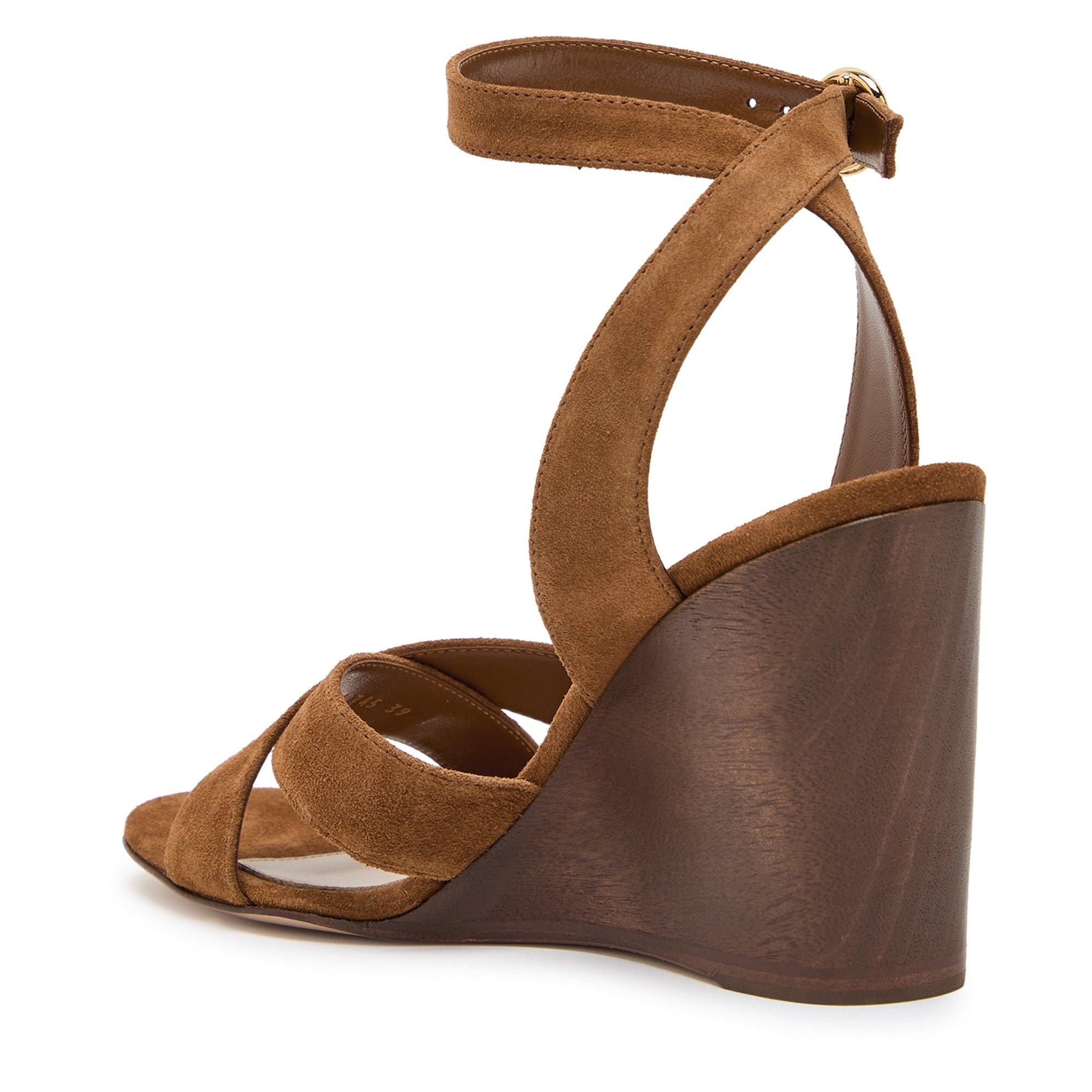 BROWN - Gianvito Rossi - Women's Suede Wedge Sandals - 2
