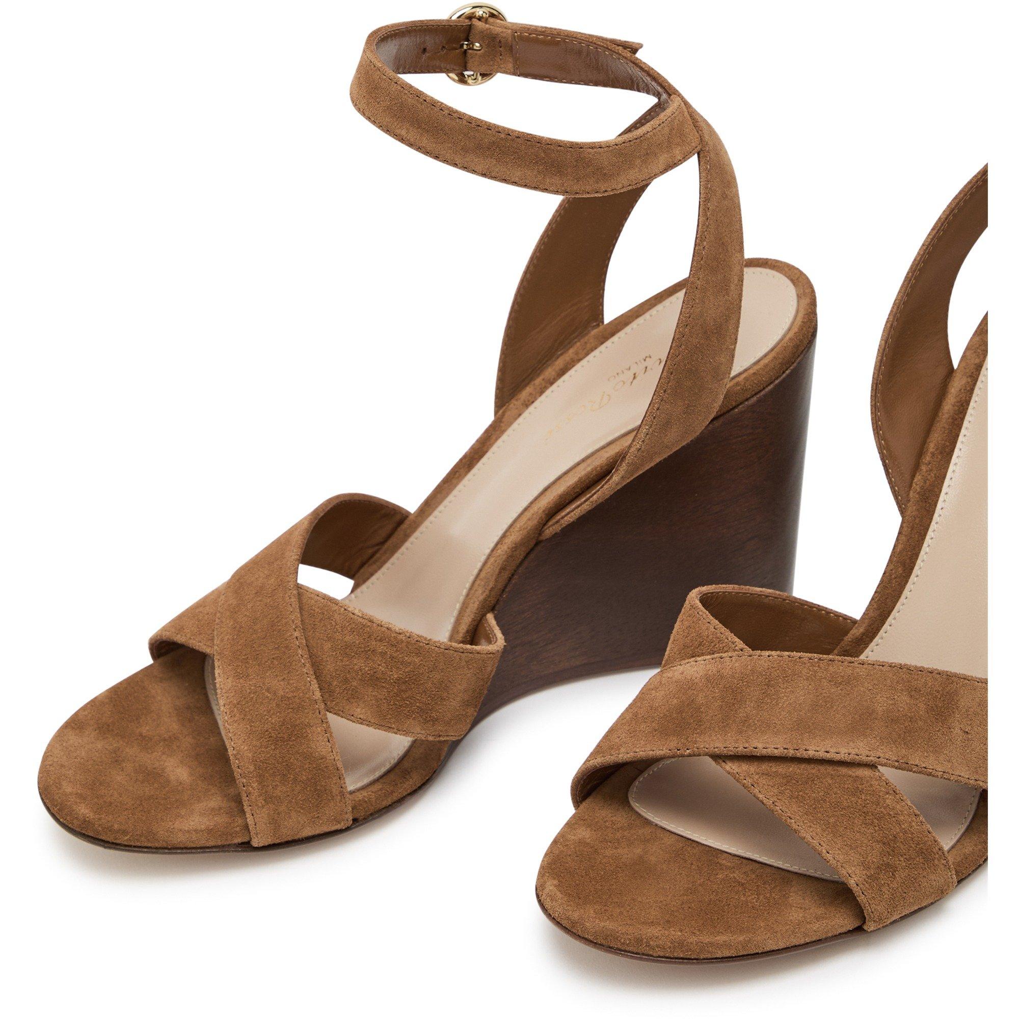 BROWN - Gianvito Rossi - Women's Suede Wedge Sandals - 3