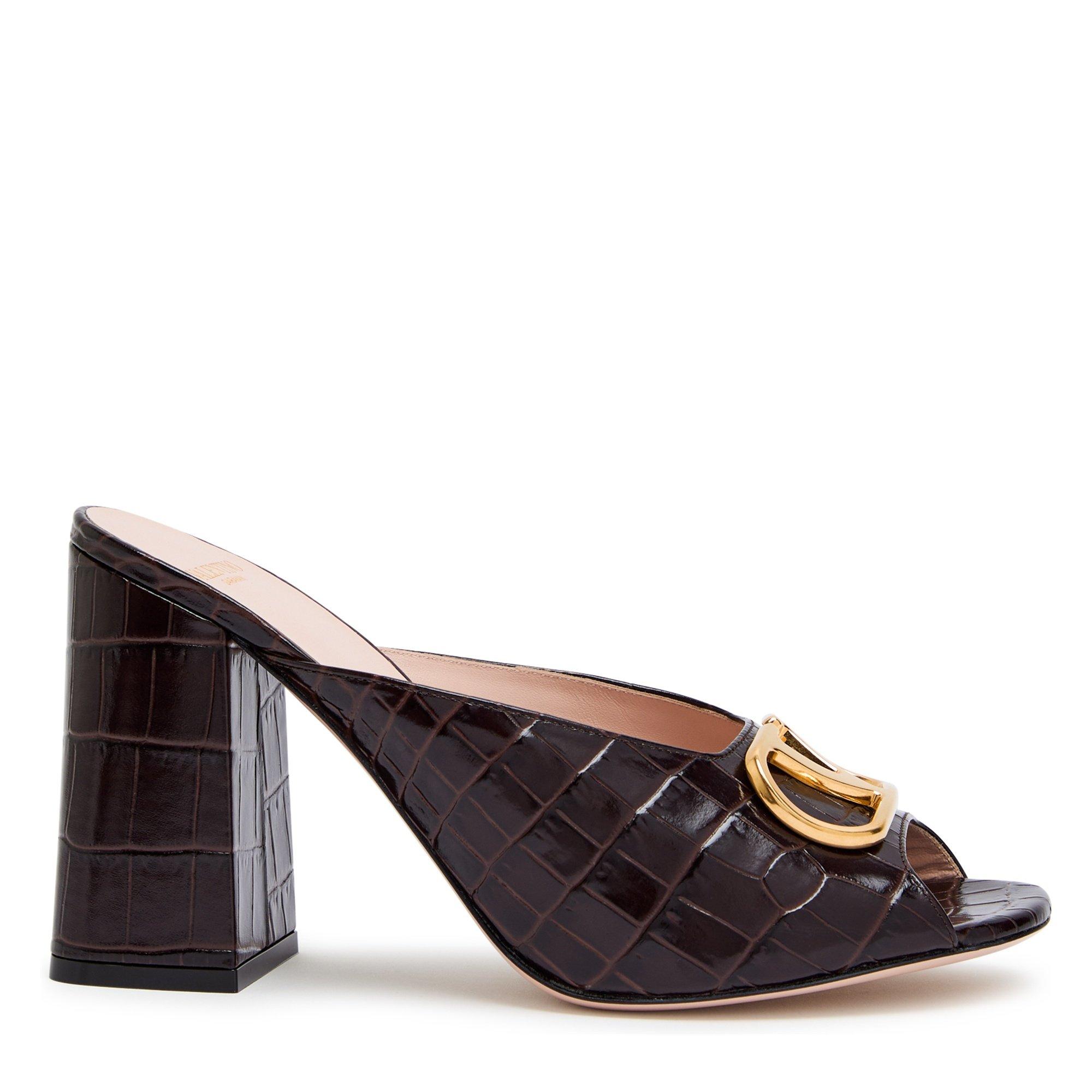 Women's Slide VLogo Signature Leather Heeled Mules