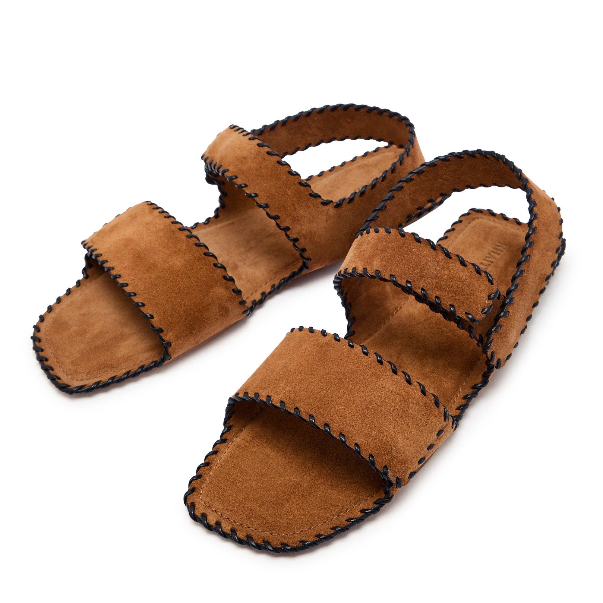 BROWN - Khaite - Women's Boden Whip Stitch Flat Sandals - 3
