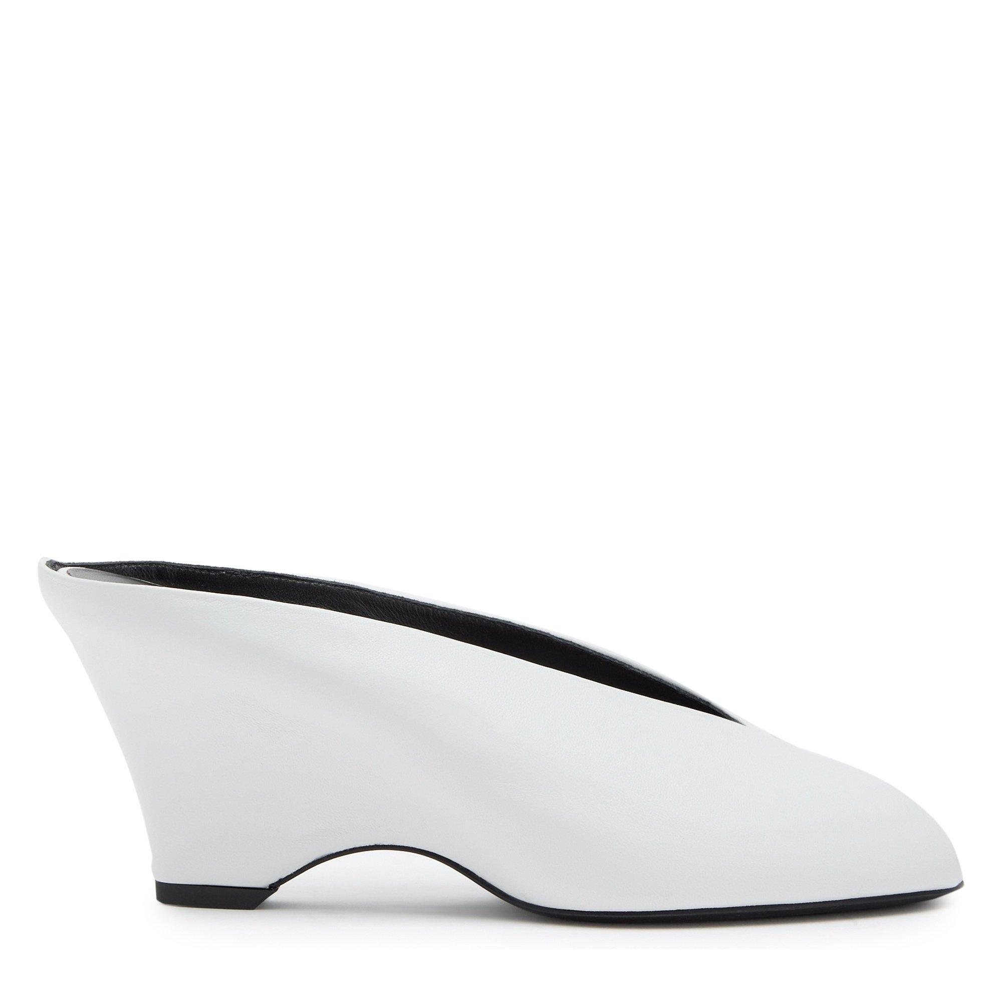 WHITE - Khaite - Women's Cloak Peep-Toe Leather Heeled Mules - 1