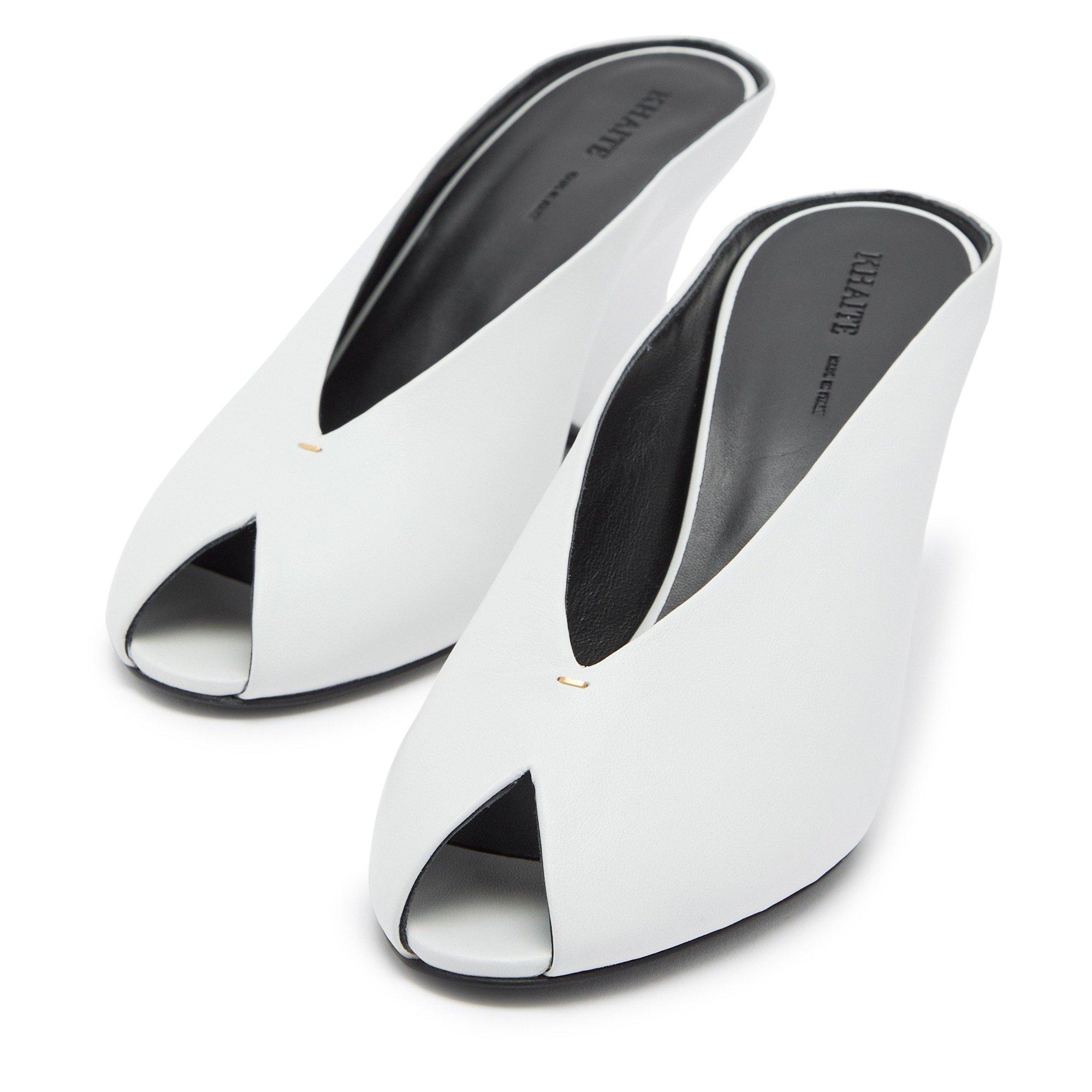 WHITE - Khaite - Women's Cloak Peep-Toe Leather Heeled Mules - 3