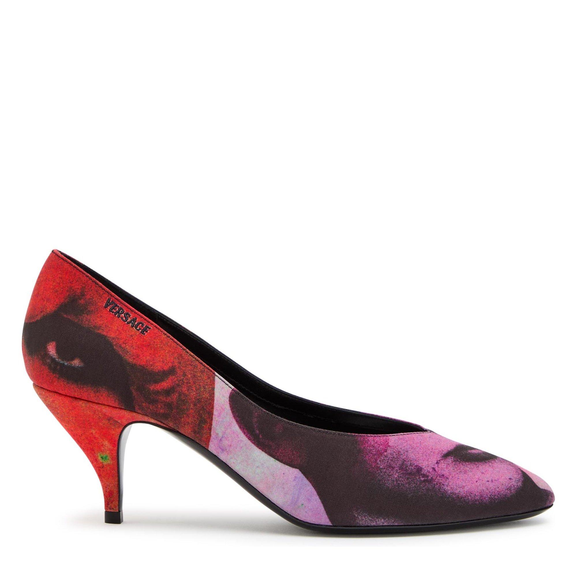 BLACK - Versace - Women's Embroidered Almond Toe Kitten-Heel Court Shoes - 1
