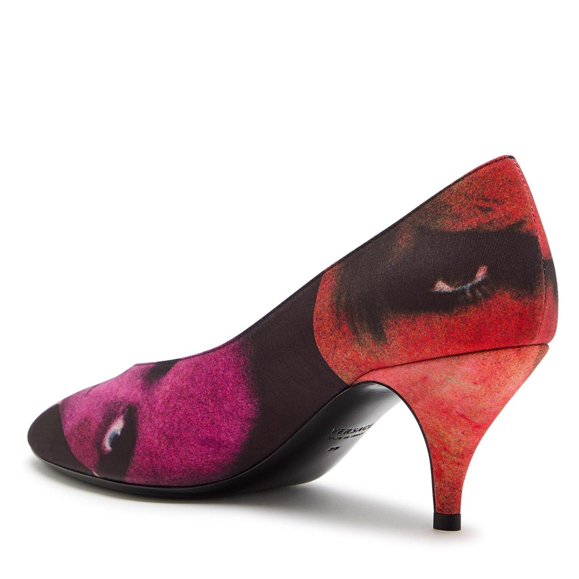 BLACK - Versace - Women's Embroidered Almond Toe Kitten-Heel Court Shoes - 2