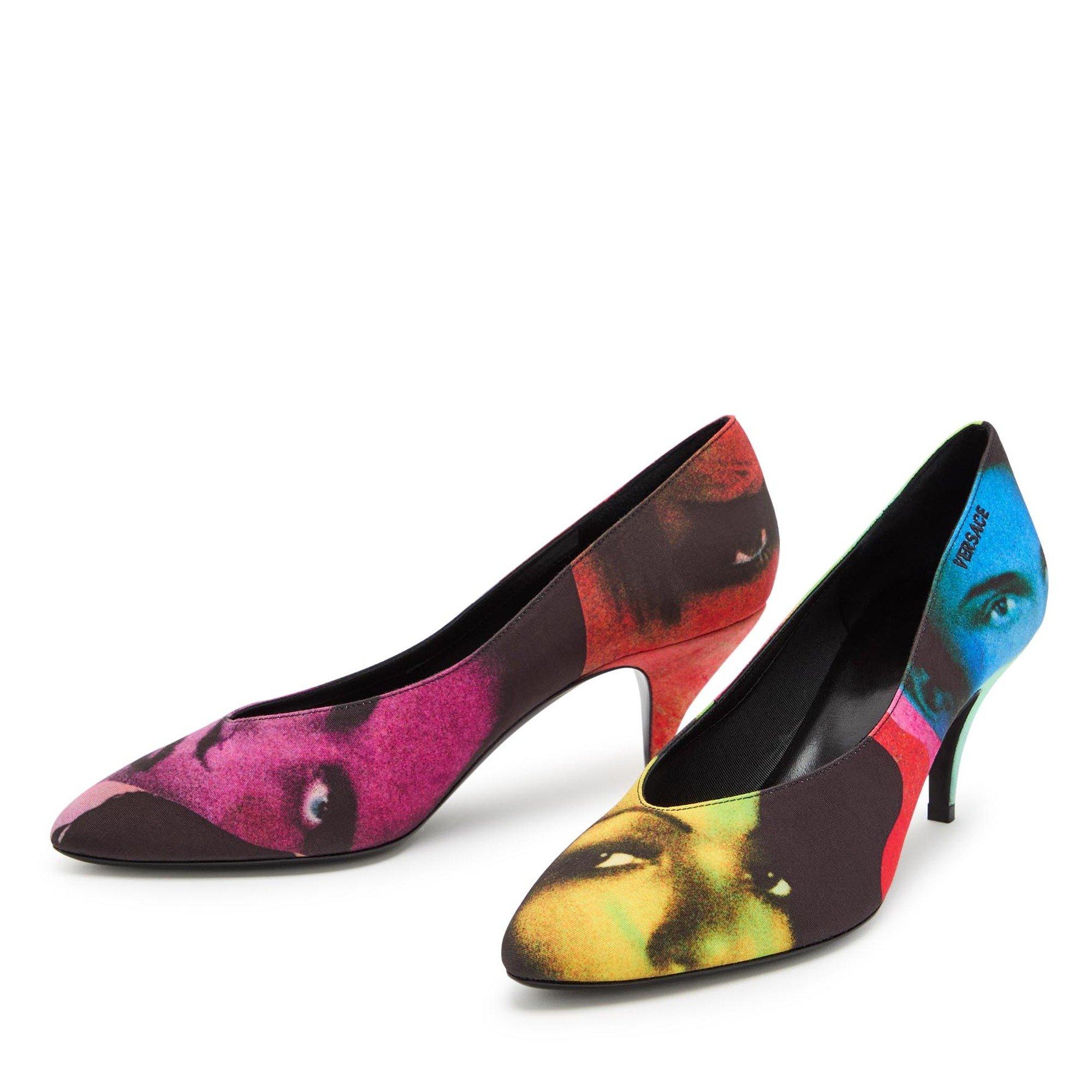 BLACK - Versace - Women's Embroidered Almond Toe Kitten-Heel Court Shoes - 3