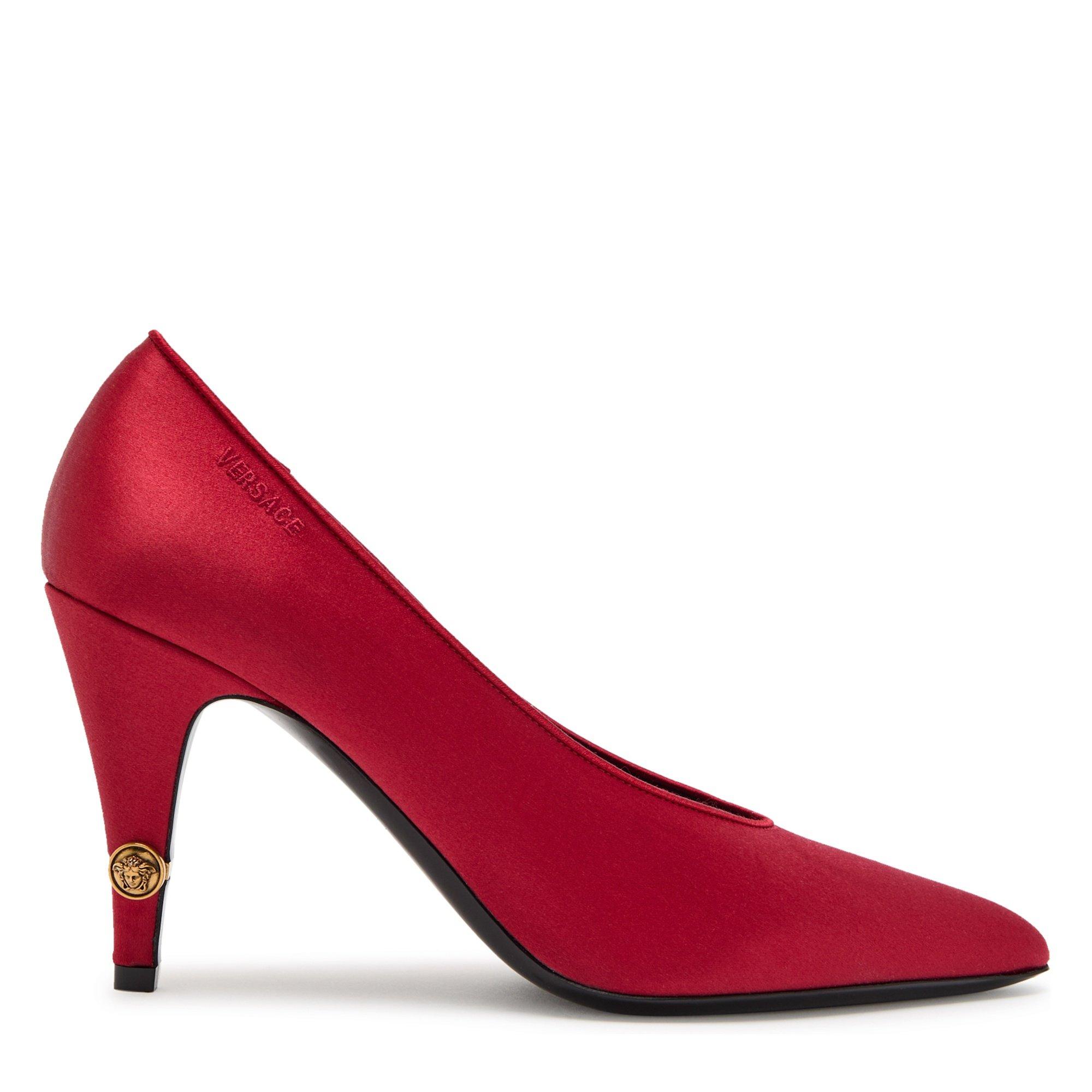 RED - Versace - Women's Satin Pointed-Toe Stiletto Heels - 1