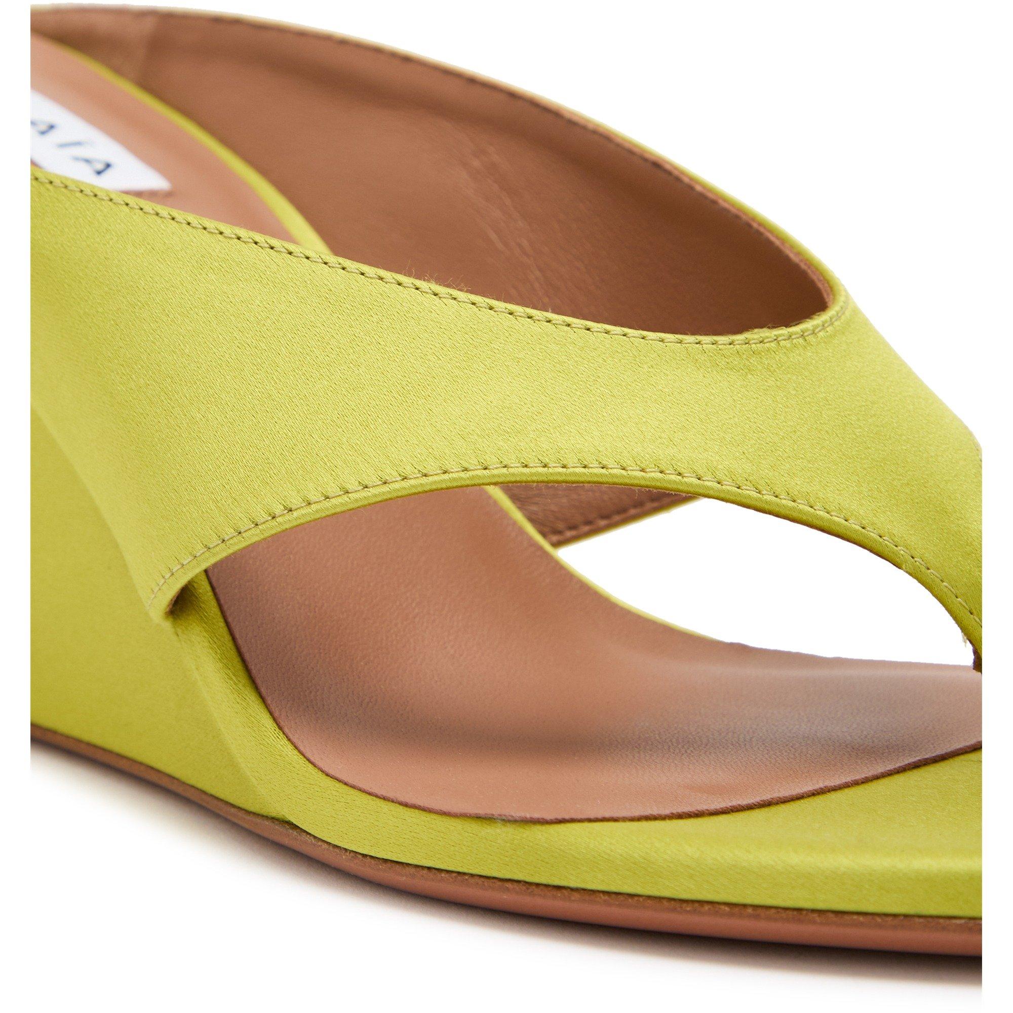 GREEN - Alaia - Women's Wedge Tongs 75 Satin Heeled Sandals - 4