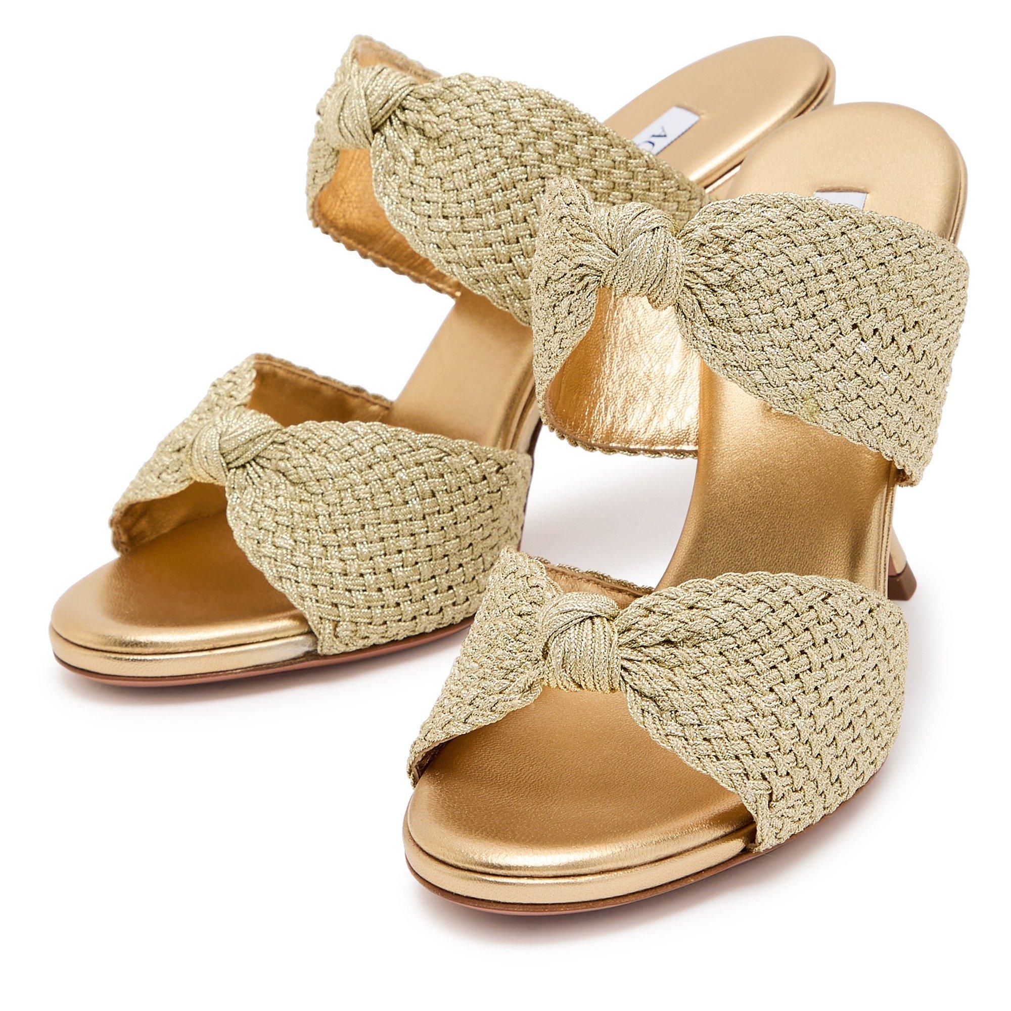 GOLD - Aquazzura - Women's Smile 95 Leather Heeled Mules - 3