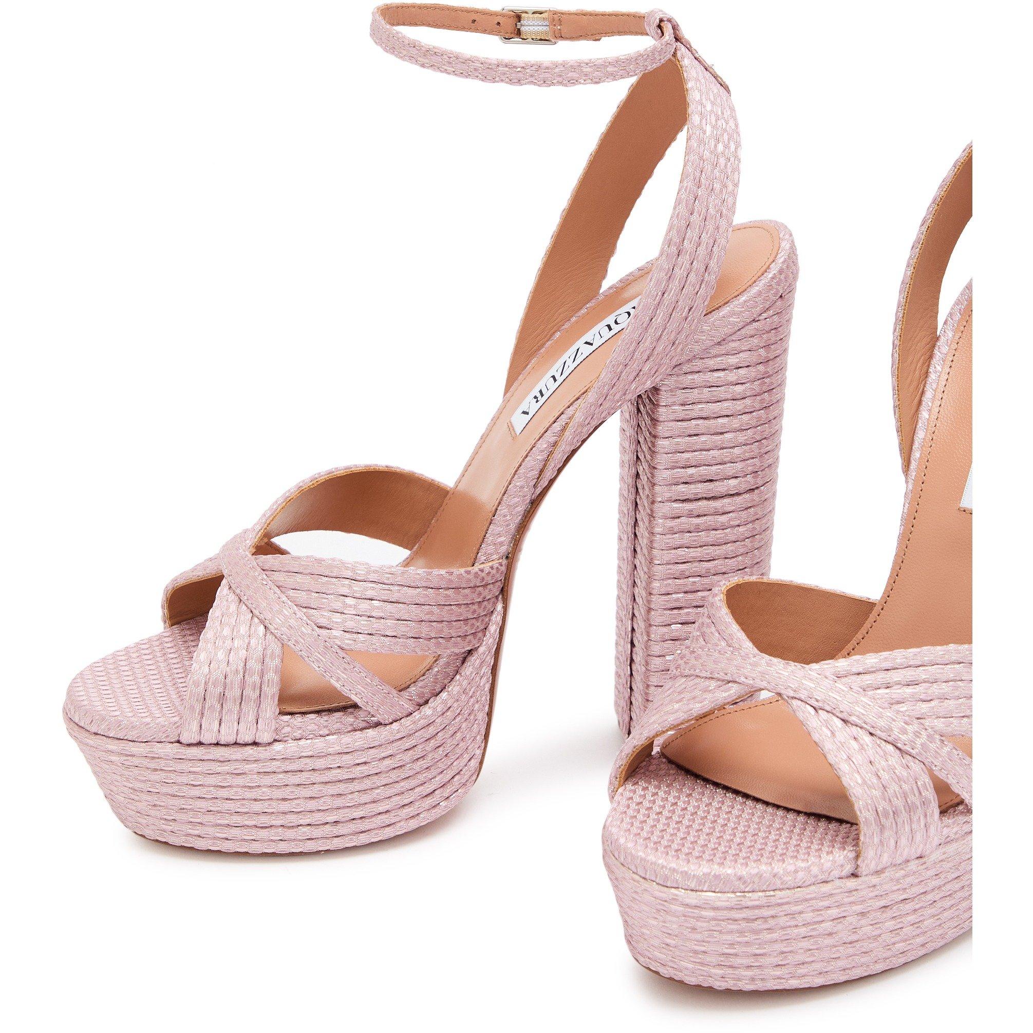 PINK - Aquazzura - Women's Sundance Plateau 140 Leather Heeled Sandals - 3