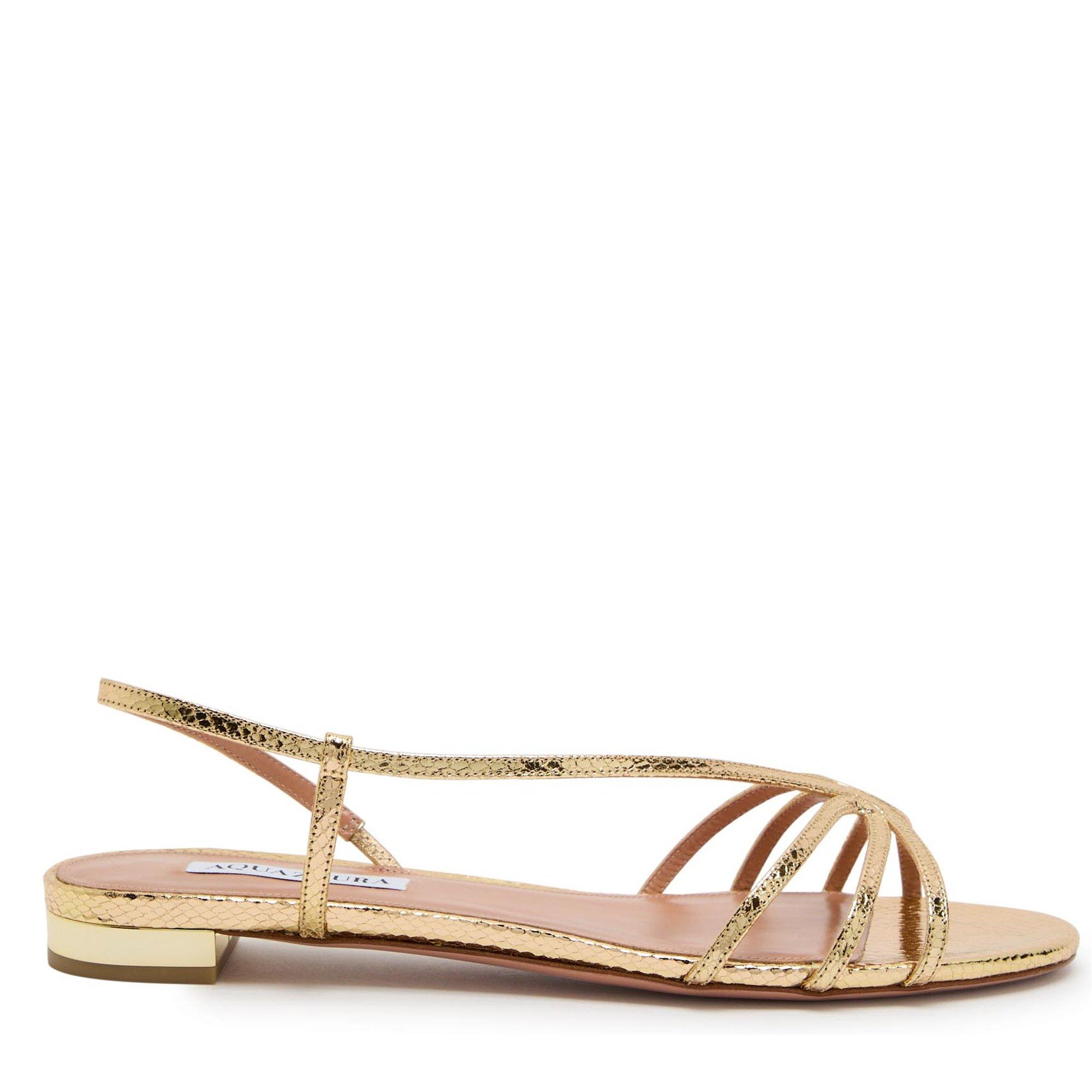 GOLD - Aquazzura - Women's Talk to Me Leather Flat Sandals - 1