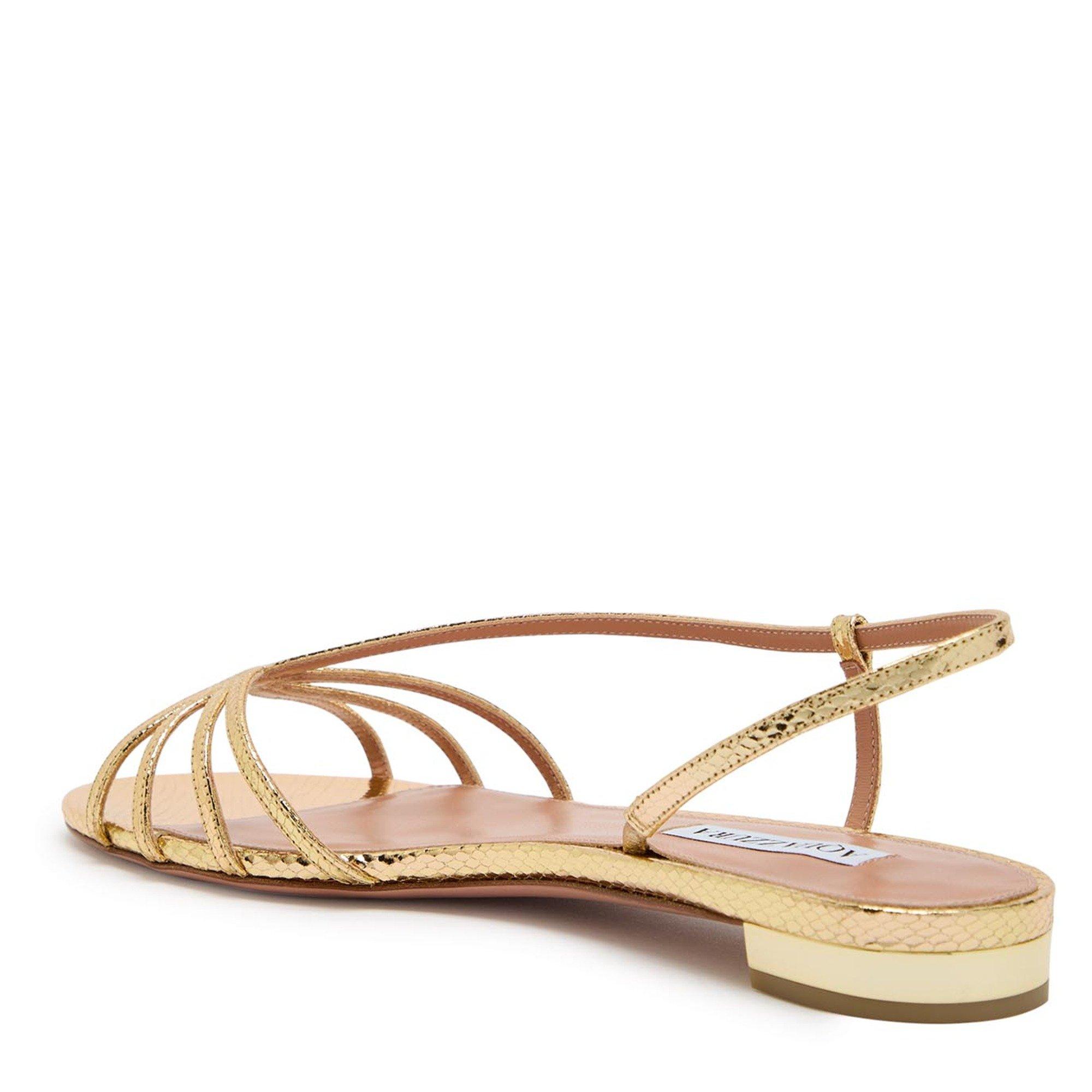 GOLD - Aquazzura - Women's Talk to Me Leather Flat Sandals - 2