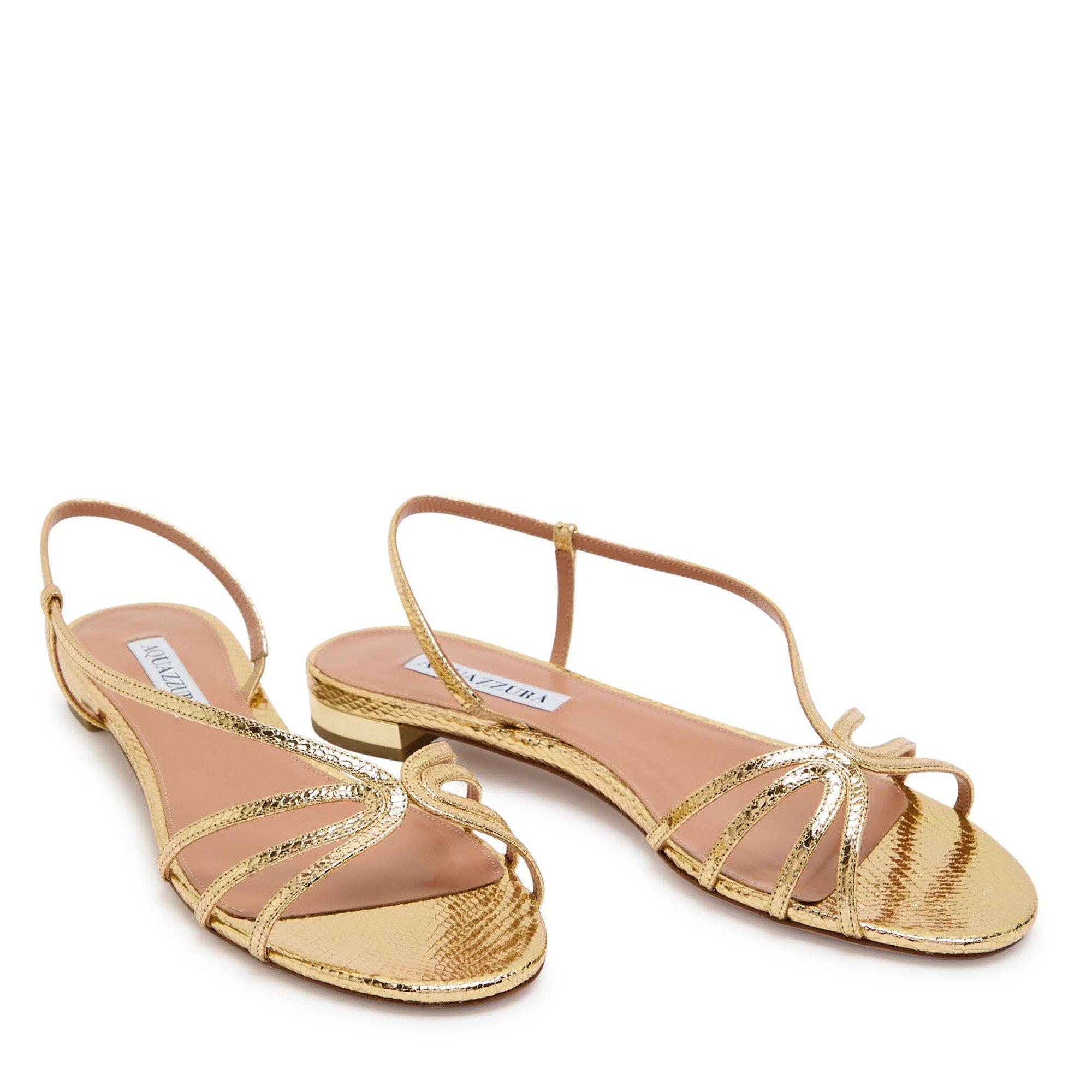 GOLD - Aquazzura - Women's Talk to Me Leather Flat Sandals - 3