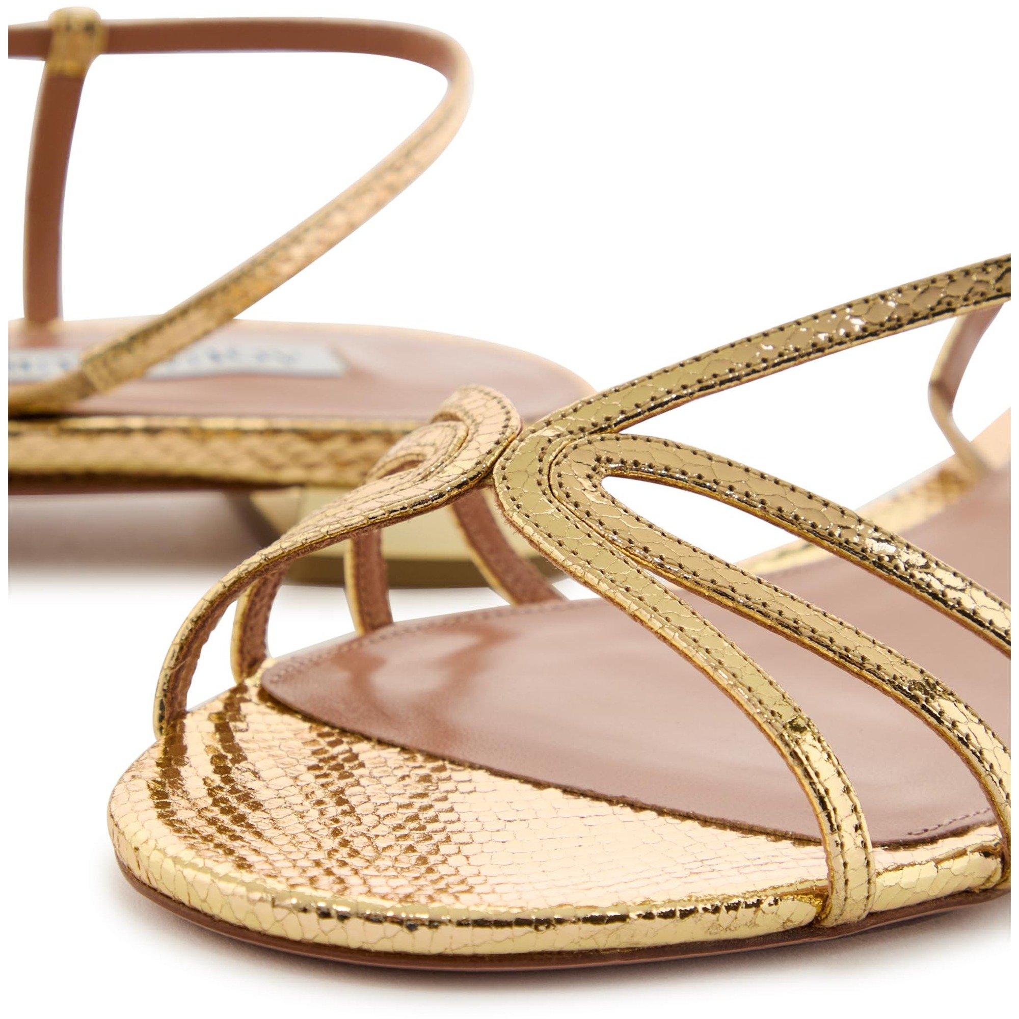 GOLD - Aquazzura - Women's Talk to Me Leather Flat Sandals - 4